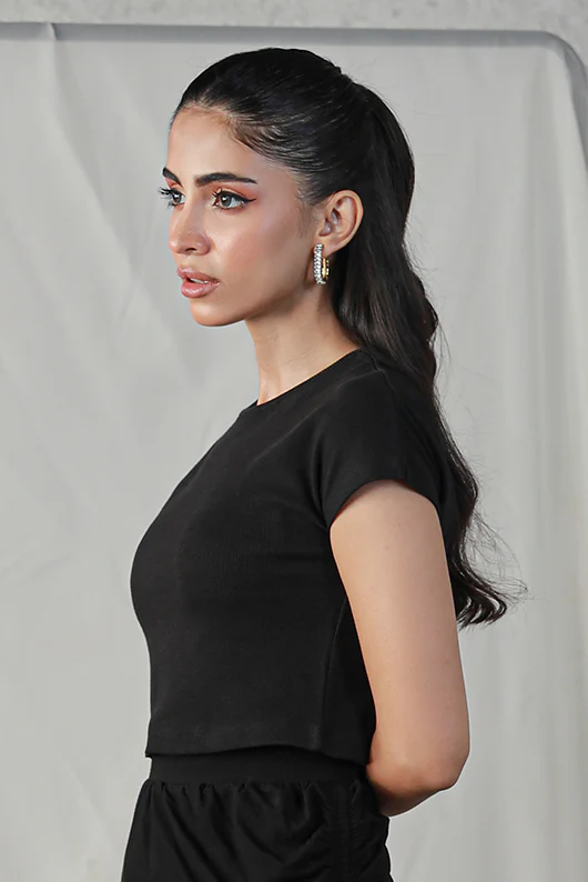 Rib Cropped Top - Black - Image 2