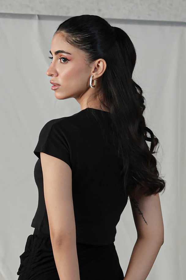 Rib Cropped Top - Black - Image 3