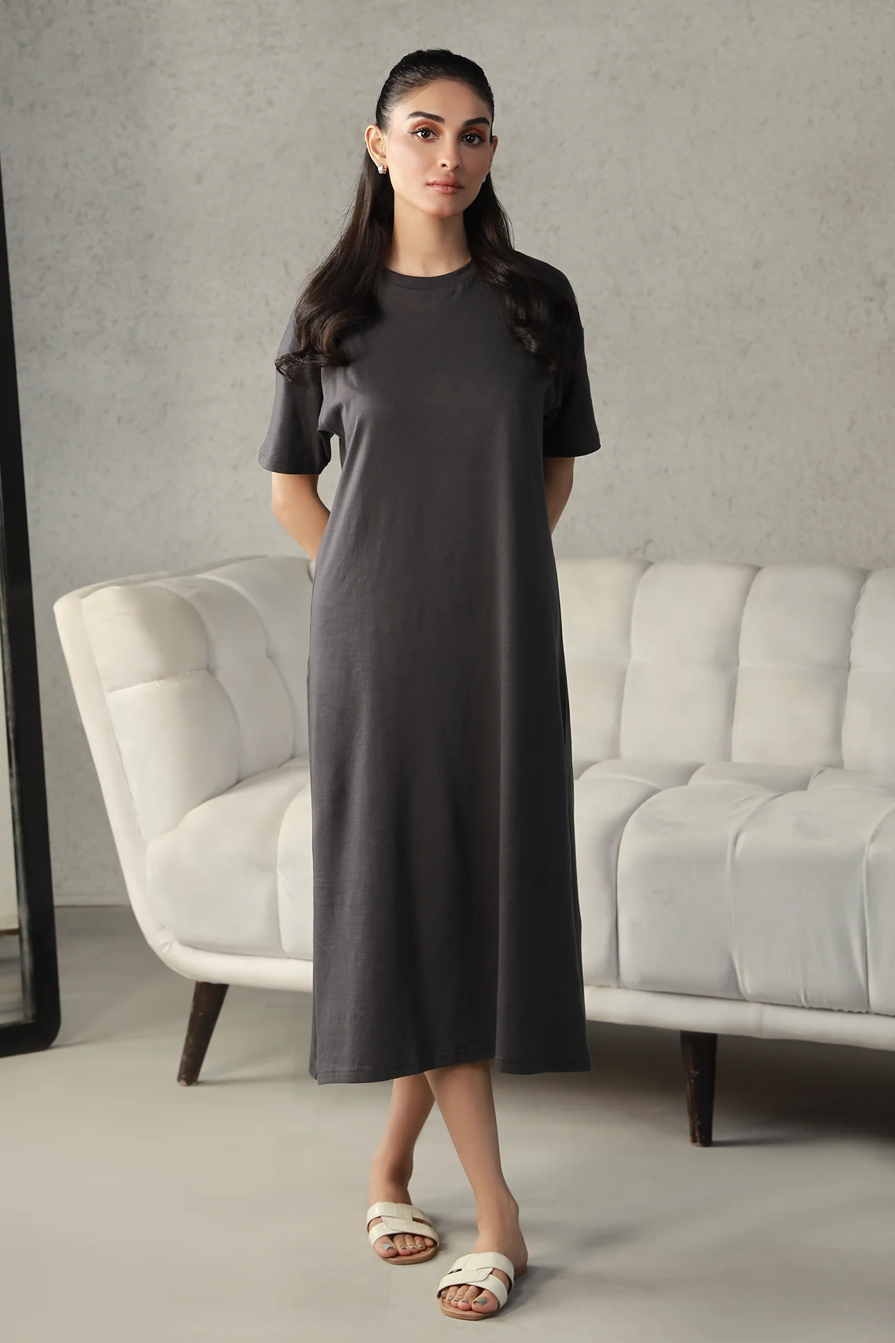 T-Shirt Dress - Charcoal - Image 2