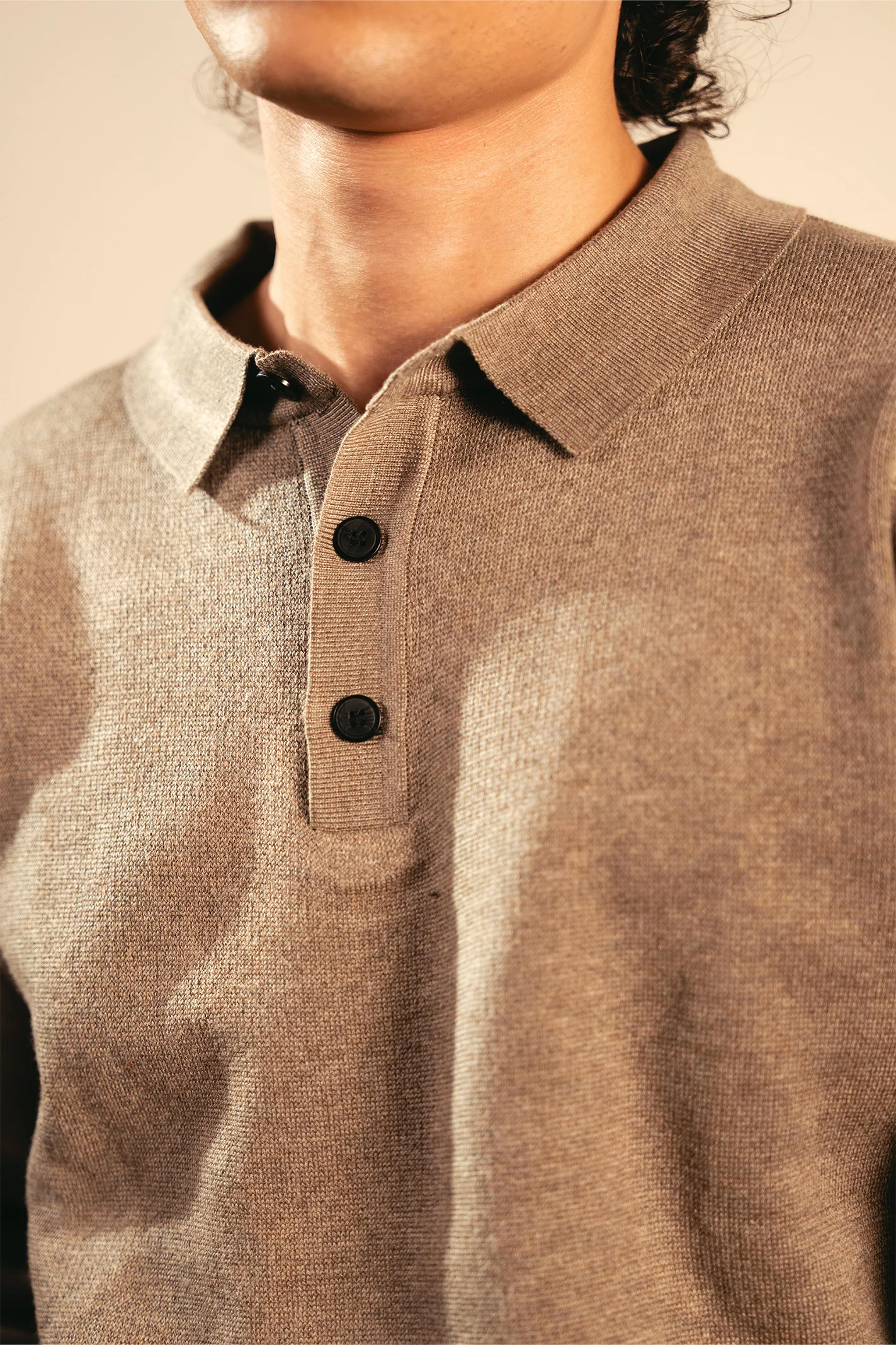 Classic Knitted Polo Shirt – Camel - Image 4