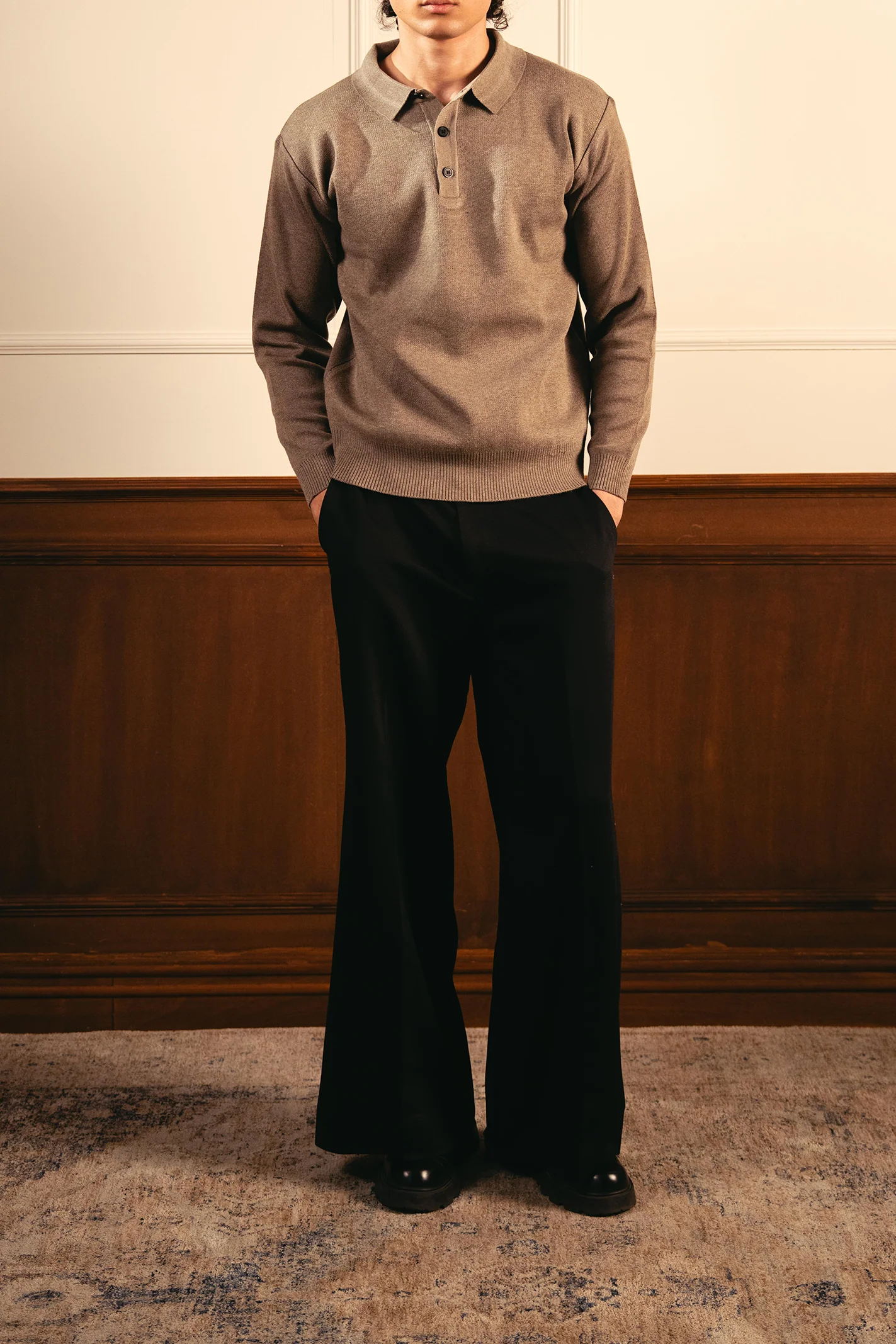 Classic Knitted Polo Shirt – Camel - Image 5