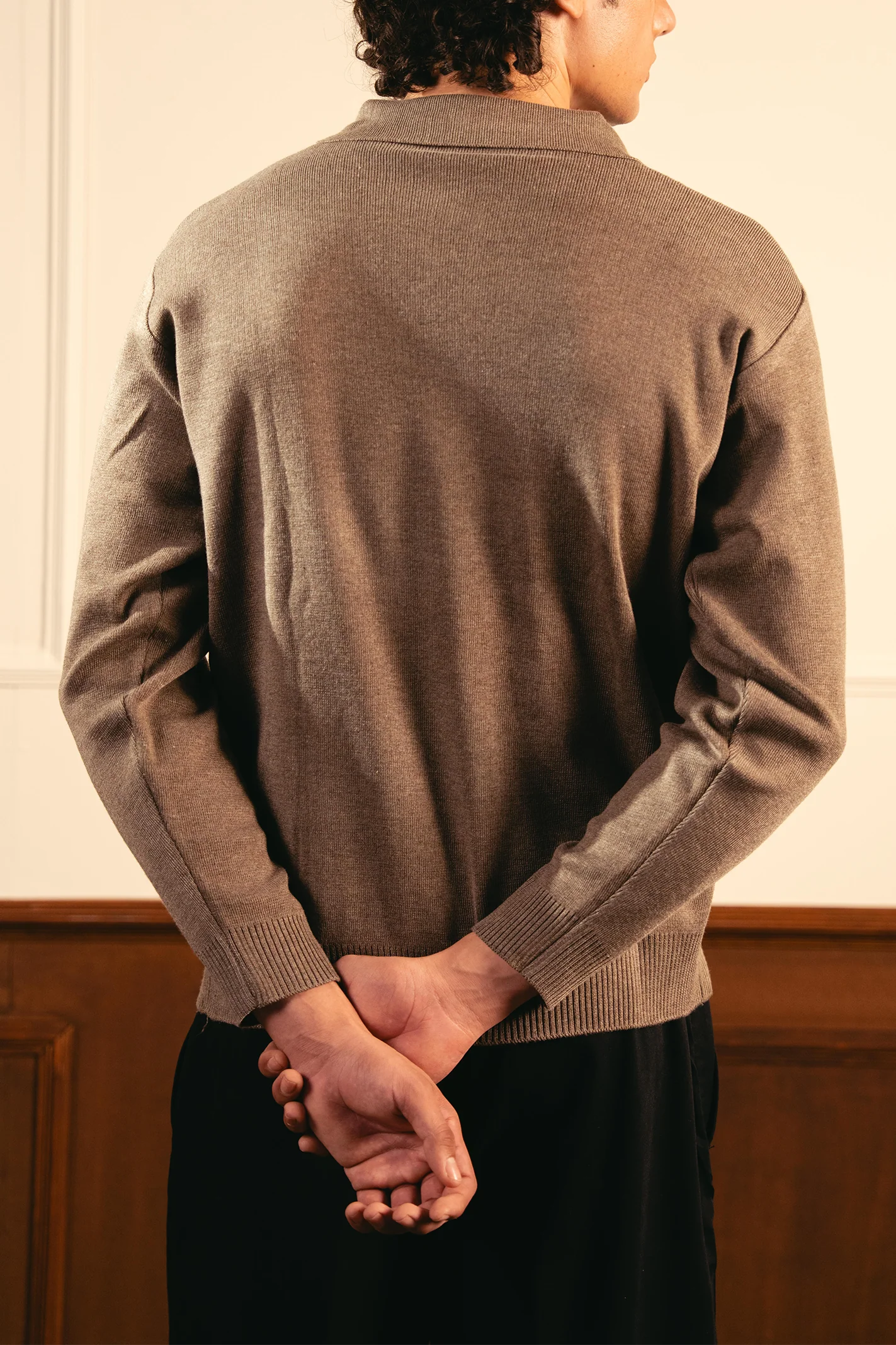 Classic Knitted Polo Shirt – Camel - Image 6