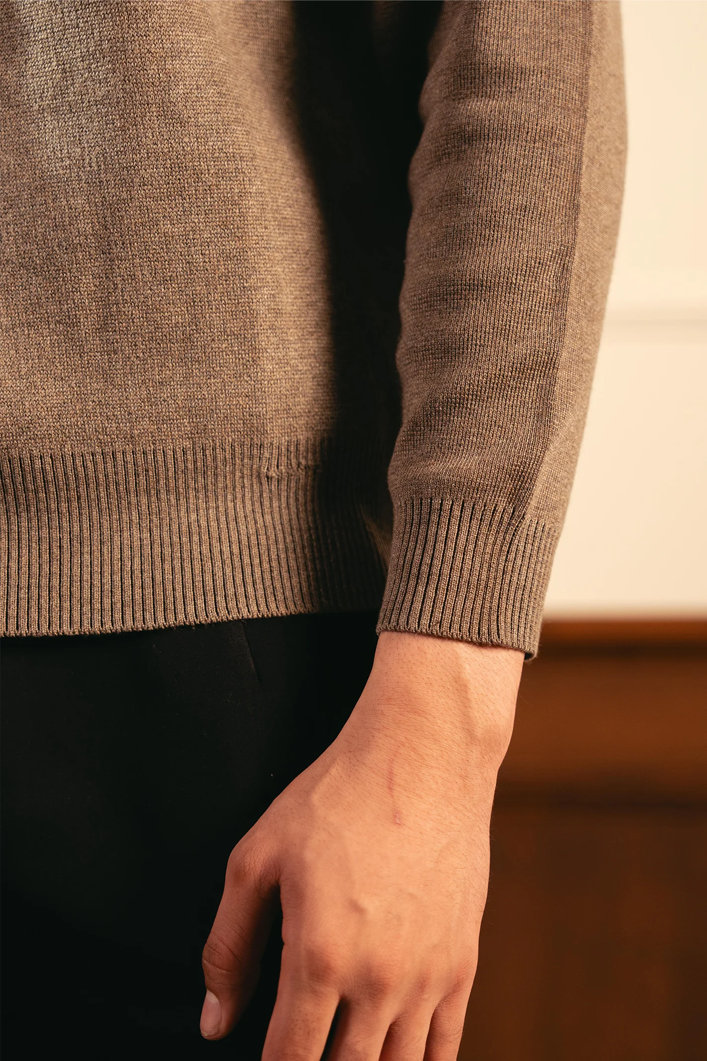 Classic Knitted Polo Shirt – Camel - Image 7