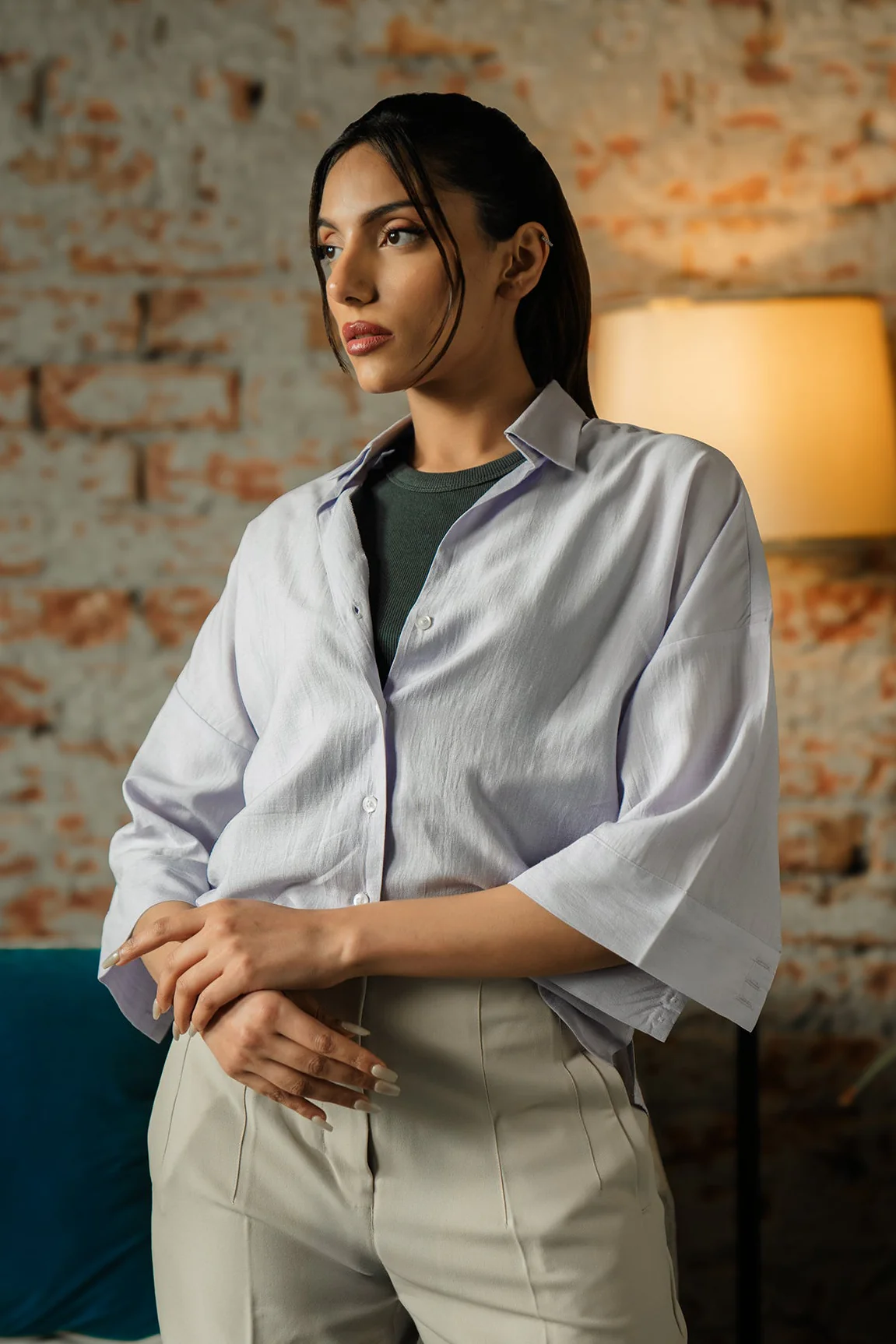 Cropped Box Fit Shirt - Lilac - Image 2