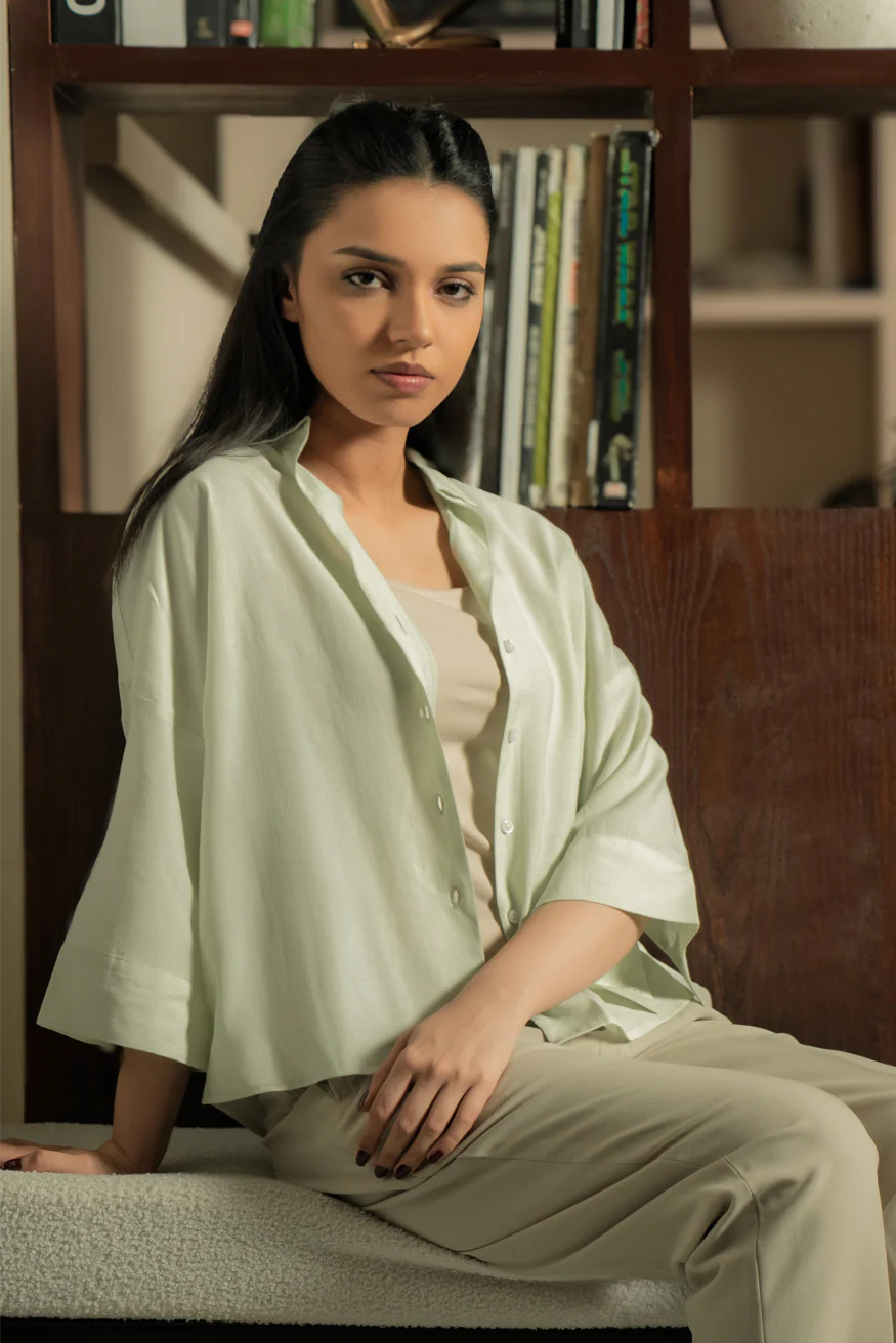 Cropped Box Fit Shirt - Pastel Green - Image 6