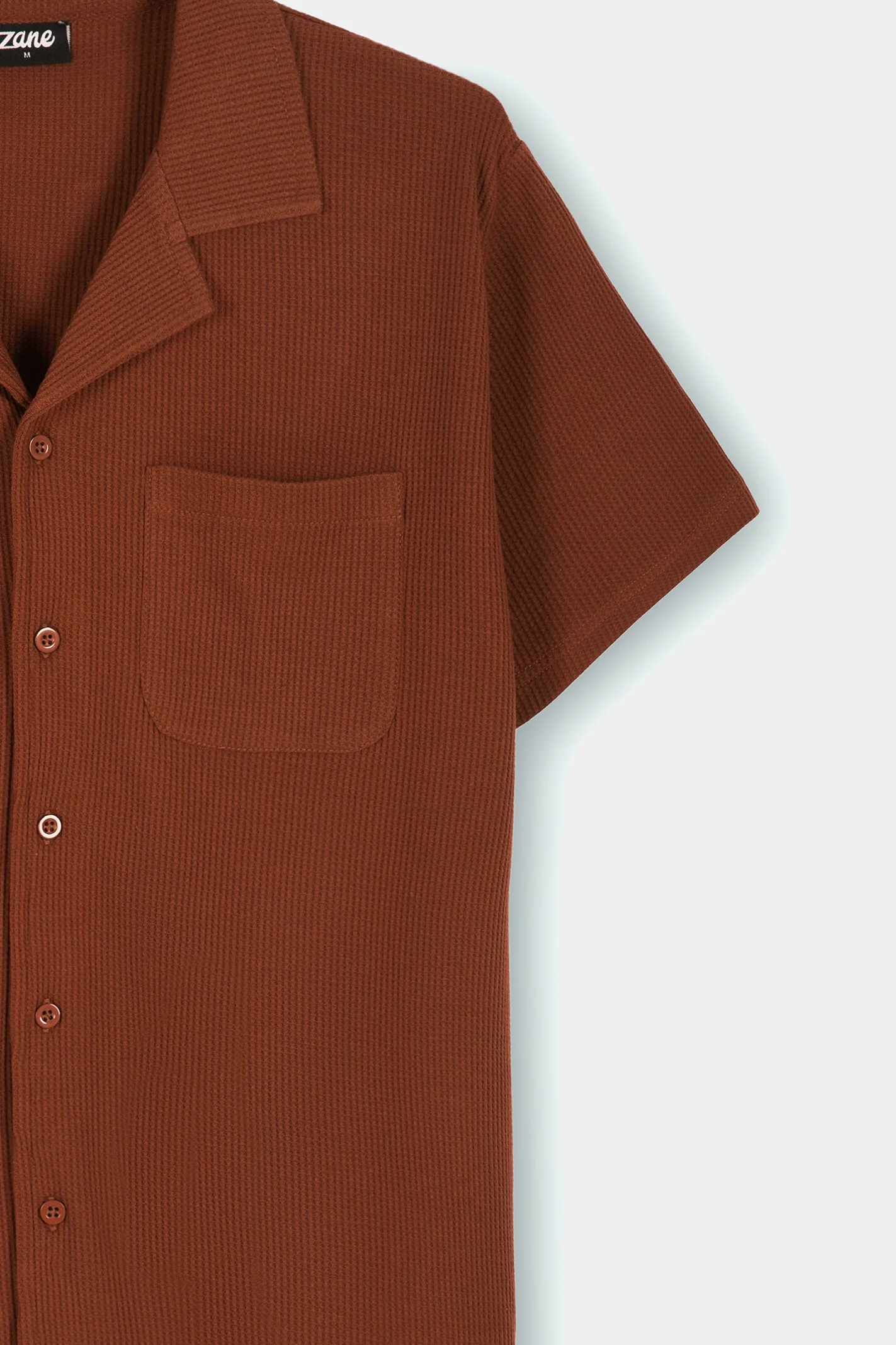 Textured Button Down Shirt - Rust - Image 3