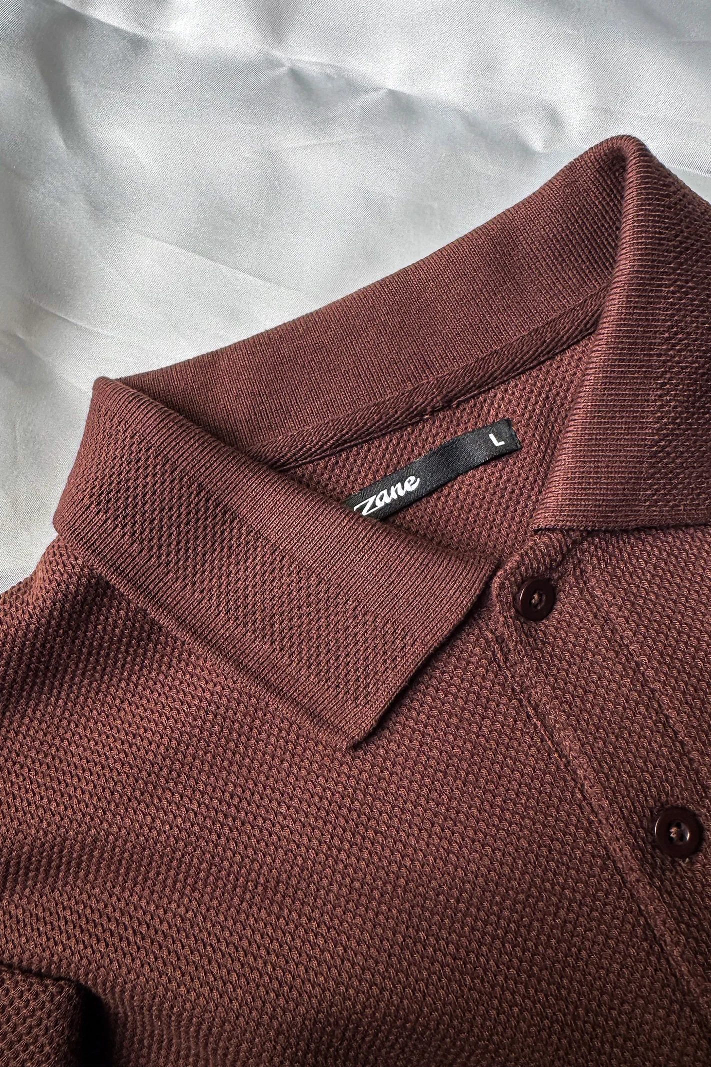 Diamond Texture Polo Shirt - Brown - Image 3