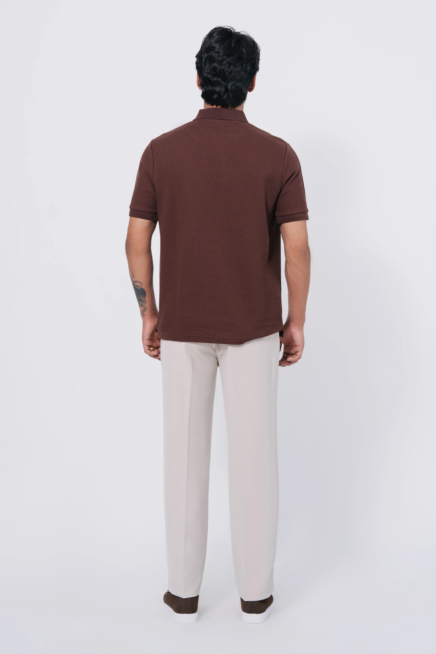 Diamond Texture Polo Shirt - Brown - Image 5