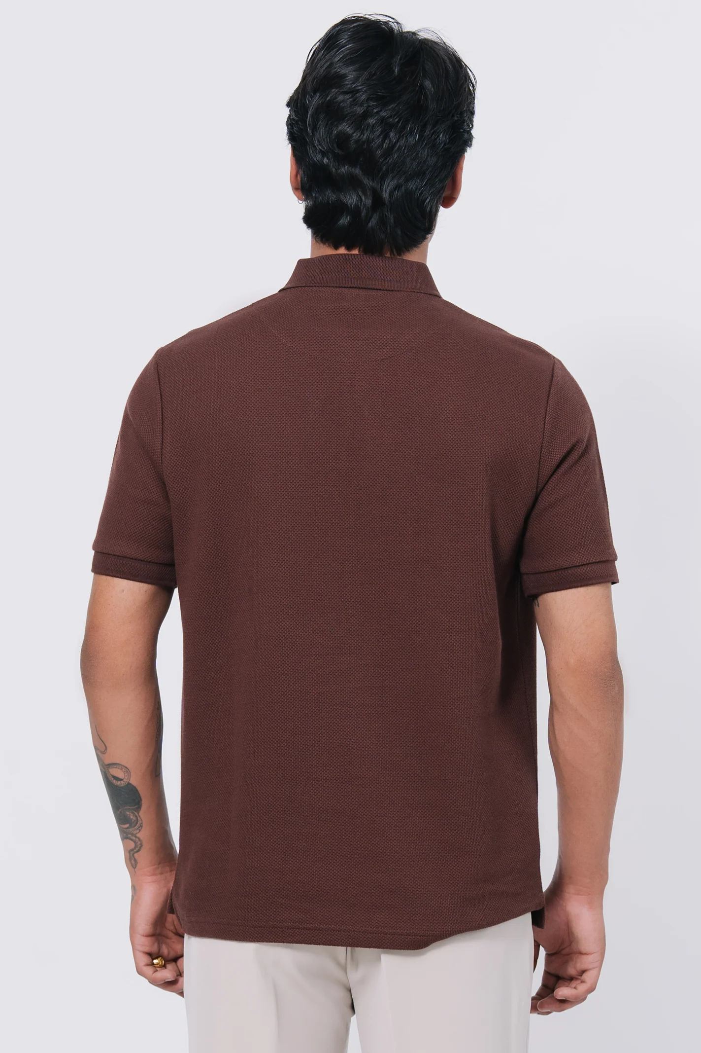 Diamond Texture Polo Shirt - Brown - Image 8