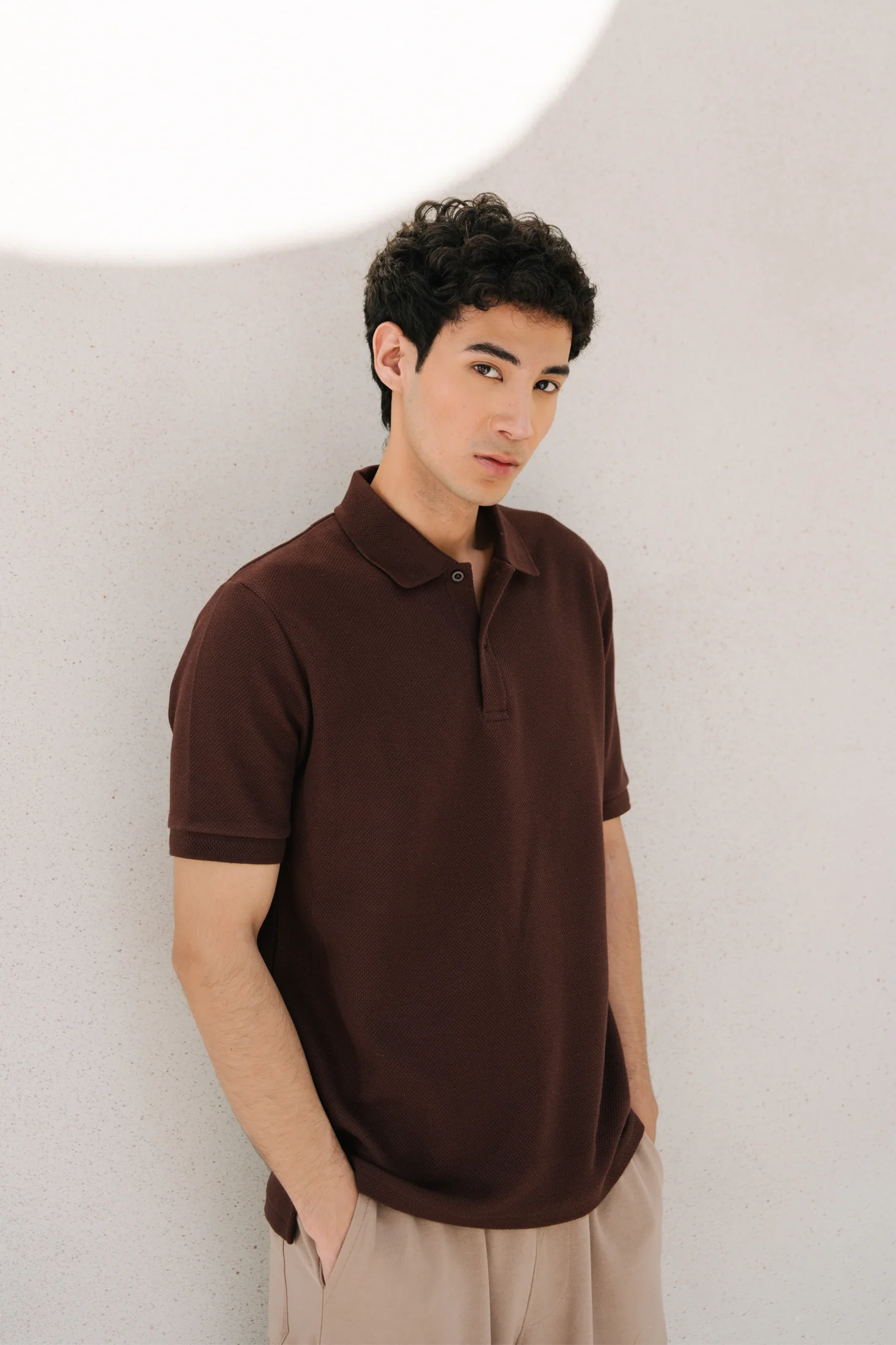 Diamond Texture Polo Shirt - Brown - Image 9