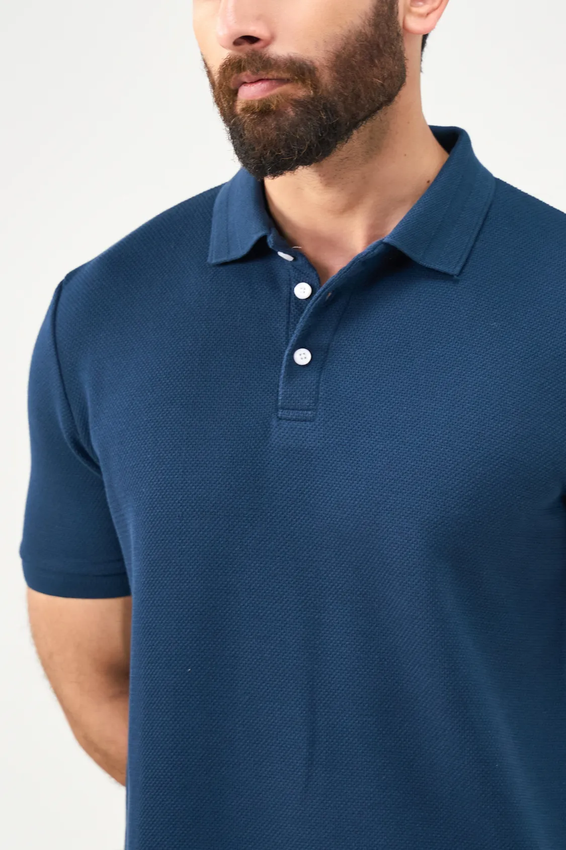 Diamond Texture Polo Shirt - Teal Blue - Image 5