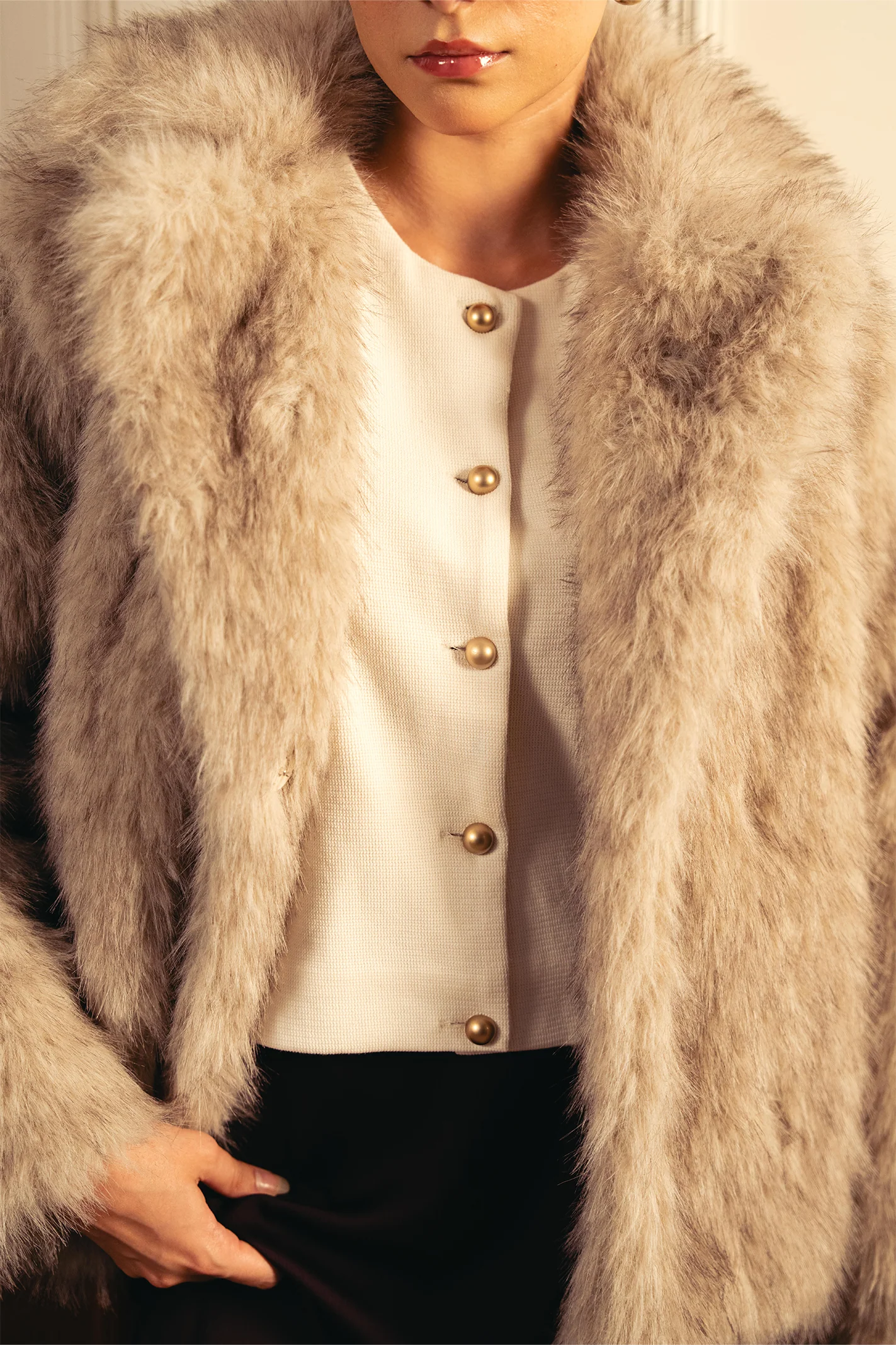 Faux Fur Short Coat - Steel Grey - Image 3