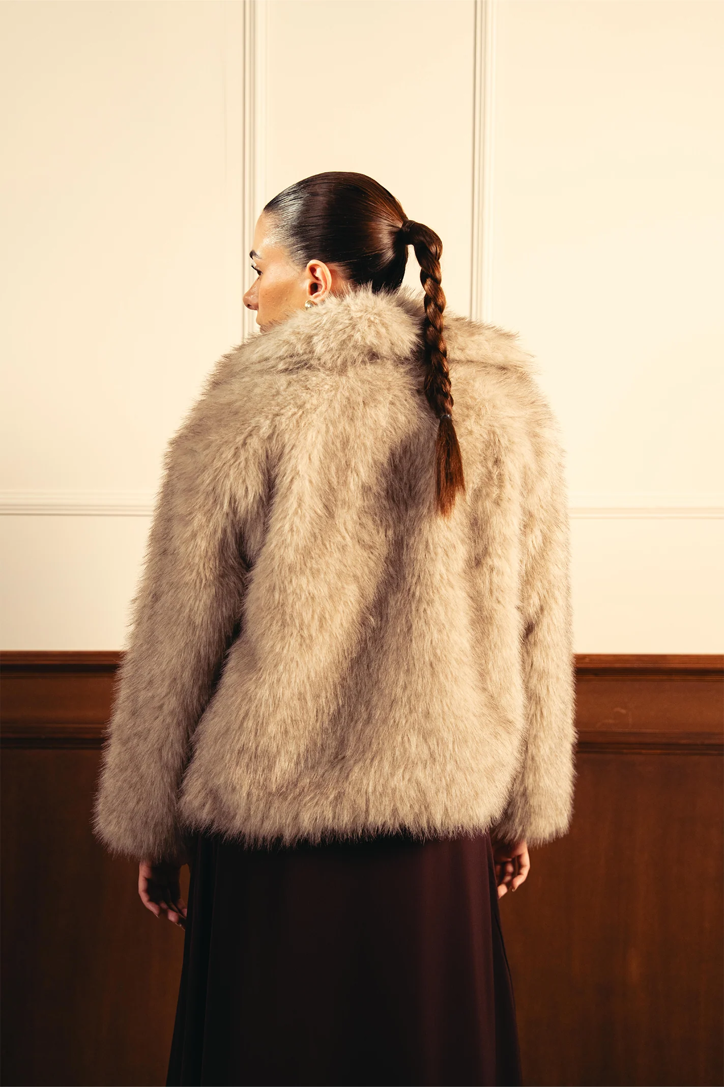 Faux Fur Short Coat - Steel Grey - Image 5