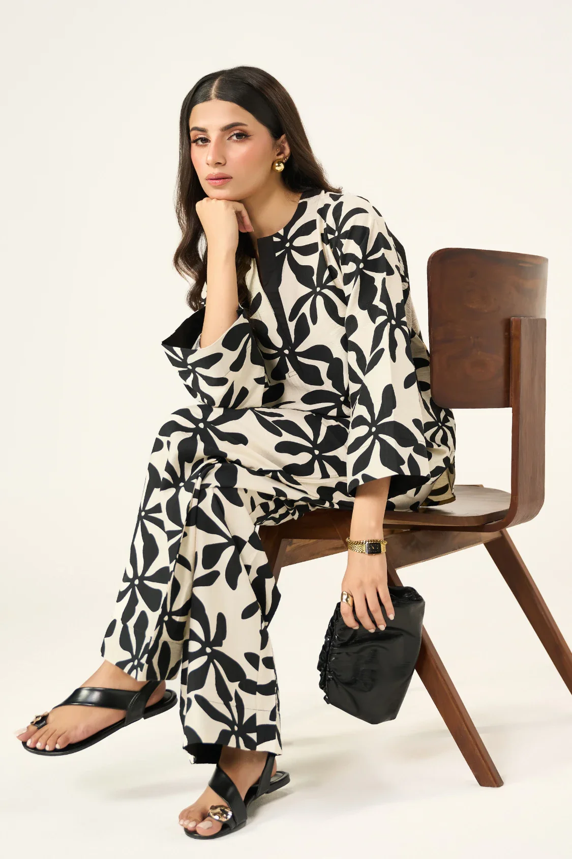 Flora Linen Co-Ord Set - Black & Cream - Image 9