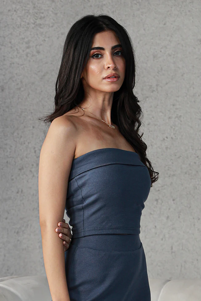 Fold Over Bandeau - Indigo - Image 3