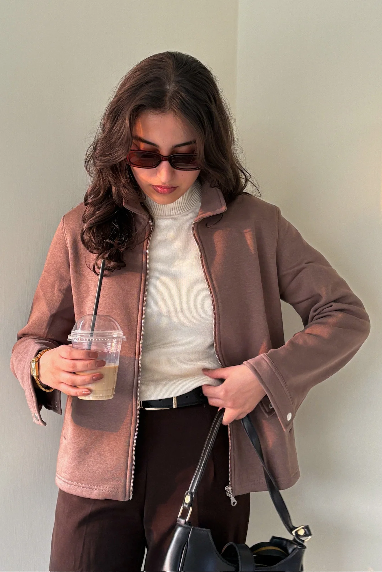 Women Full Zipper Jacket - Brown - Image 2