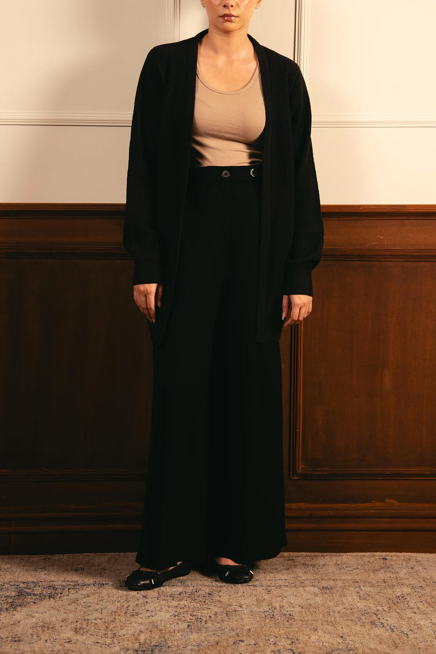 Front-Open Knit Cardigan - Black - Image 5