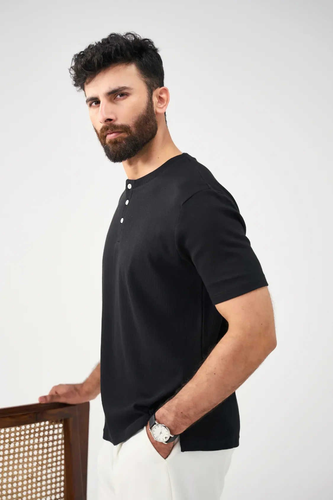 Henley Tee - Black - Image 2