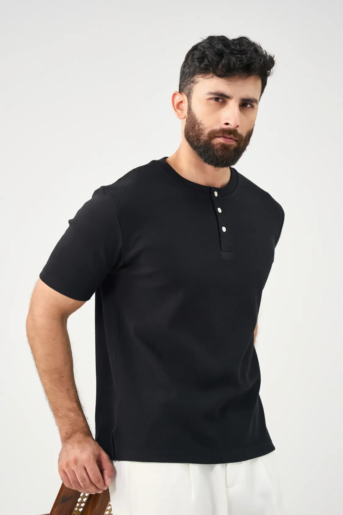 Henley Tee - Black - Image 4