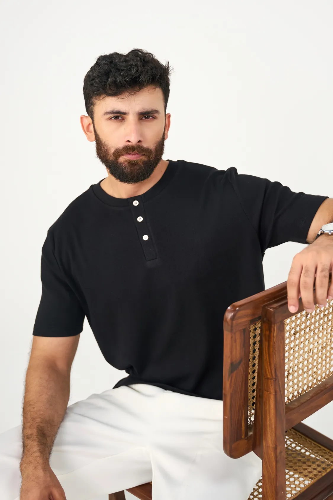 Henley Tee - Black - Image 5