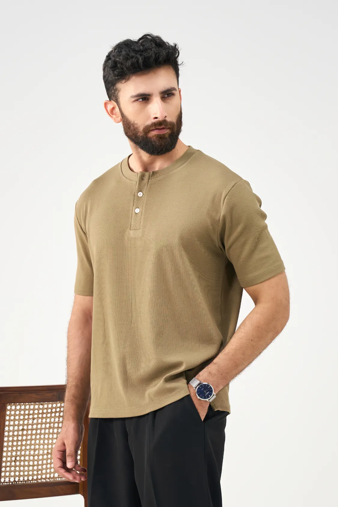 Henley Tee - Olive - Image 3