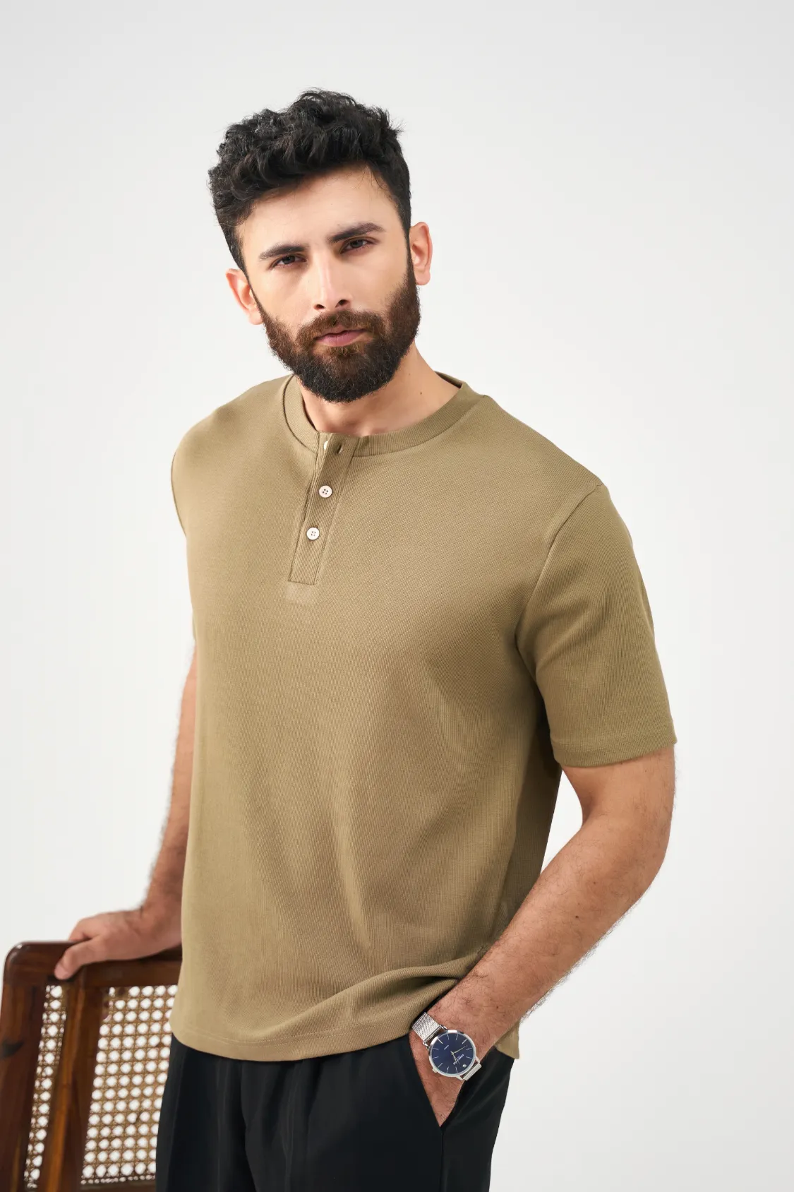 Henley Tee - Olive - Image 5