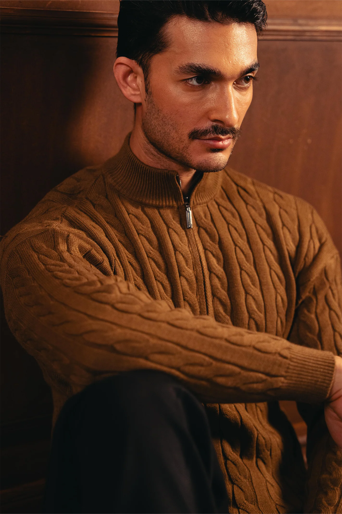 Heritage Cable Knit Sweater – Coffee Brown - Image 3