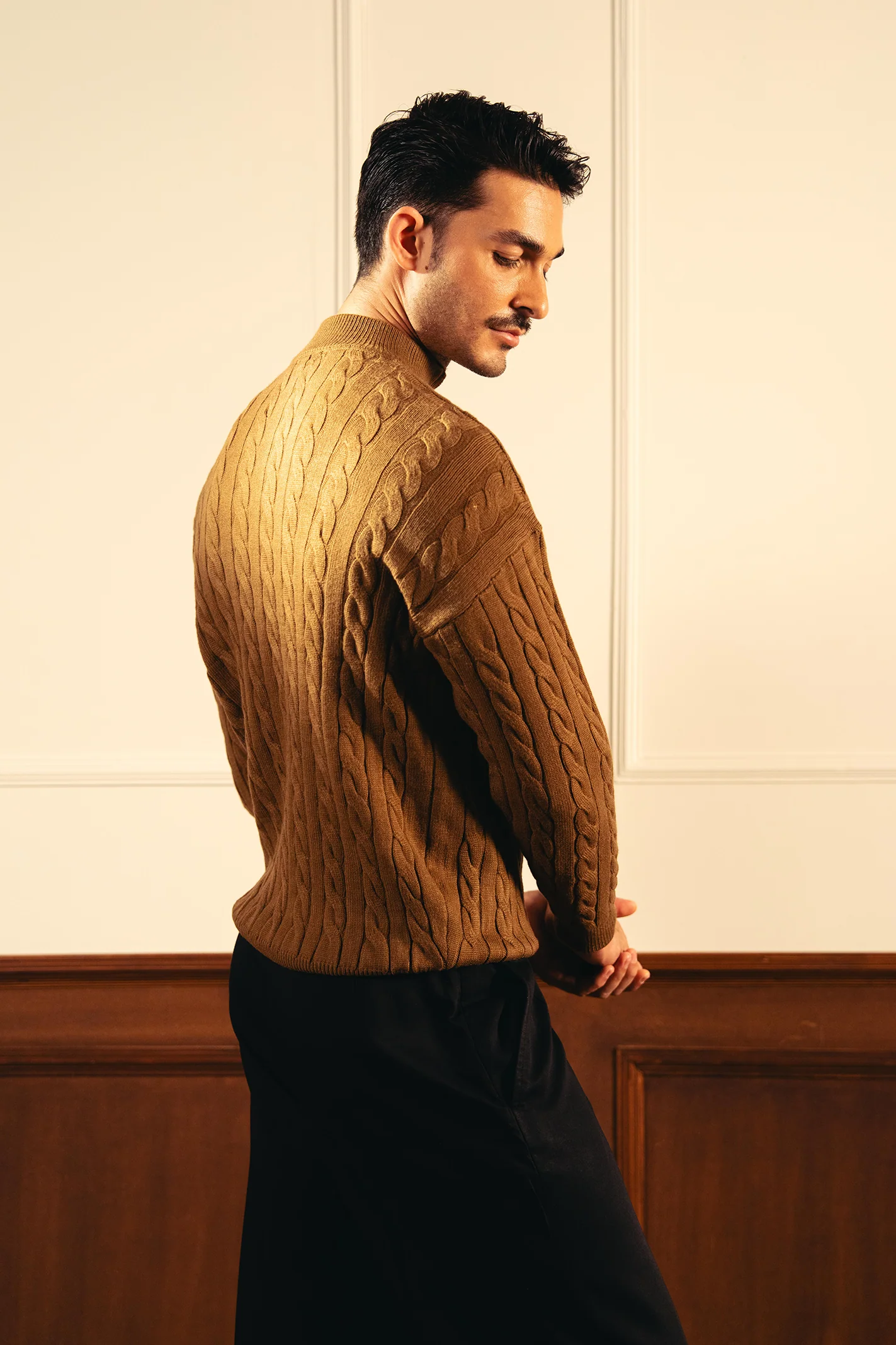 Heritage Cable Knit Sweater – Coffee Brown - Image 4