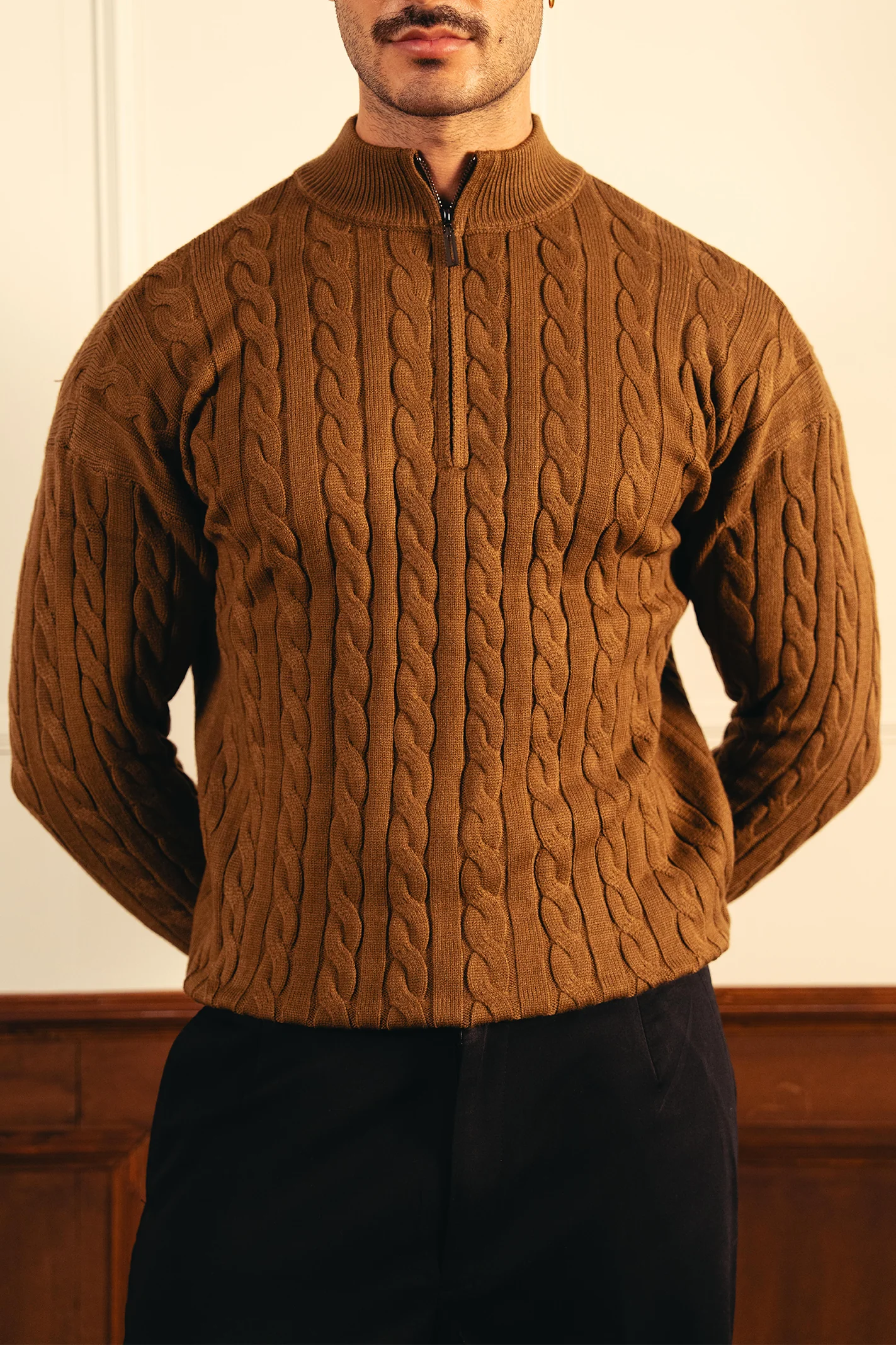 Heritage Cable Knit Sweater – Coffee Brown - Image 6