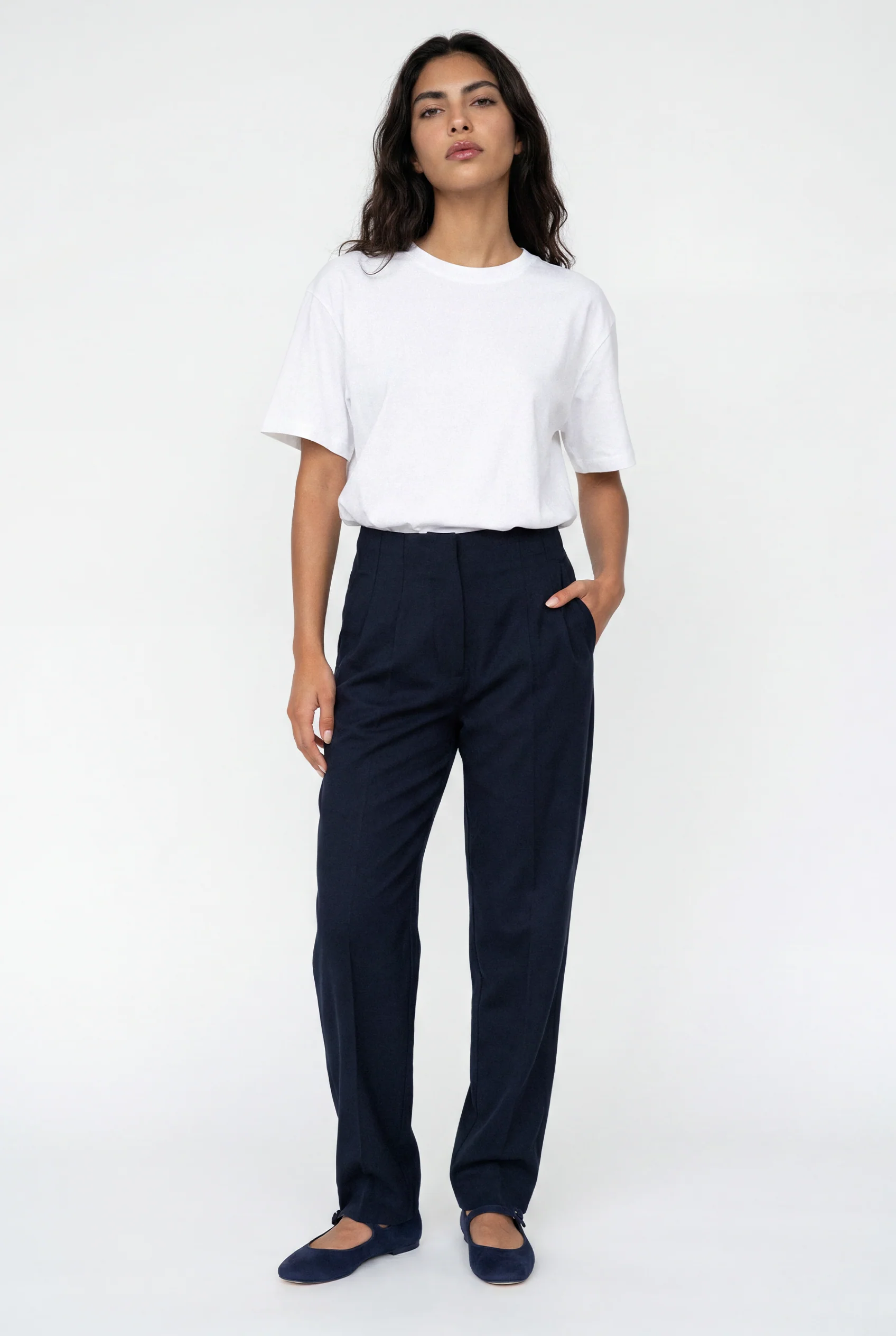 High Waist Darted Pants- Navy - Image 3