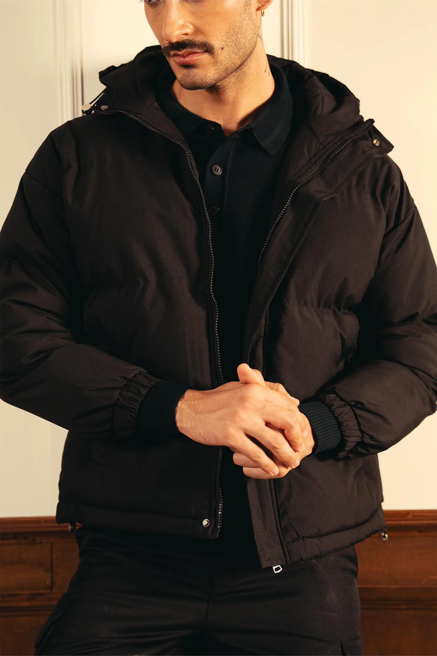 Insulated Hooded Puffer Jacket - Black - Image 5