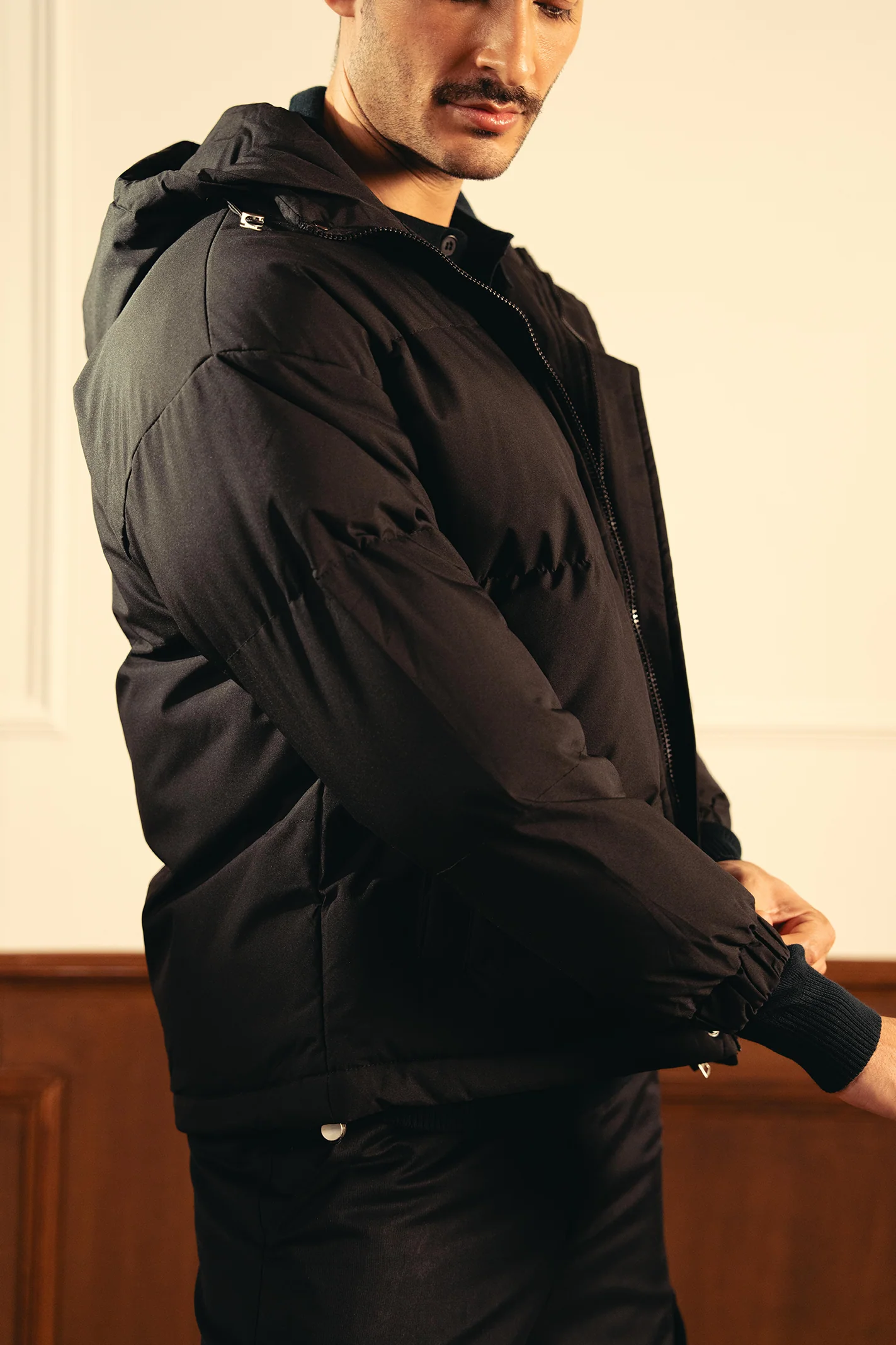 Insulated Hooded Puffer Jacket - Black - Image 6