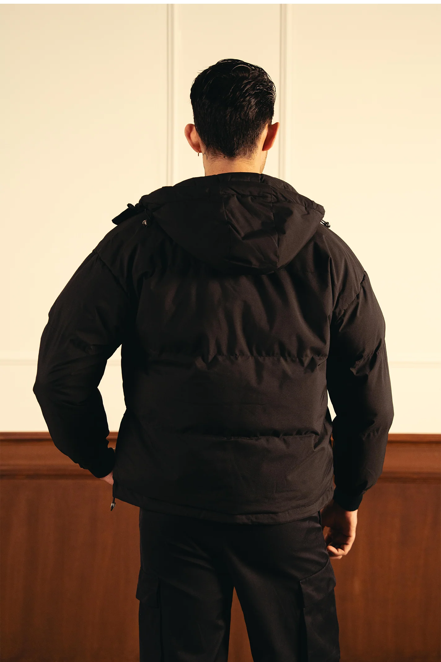 Insulated Hooded Puffer Jacket - Black - Image 8