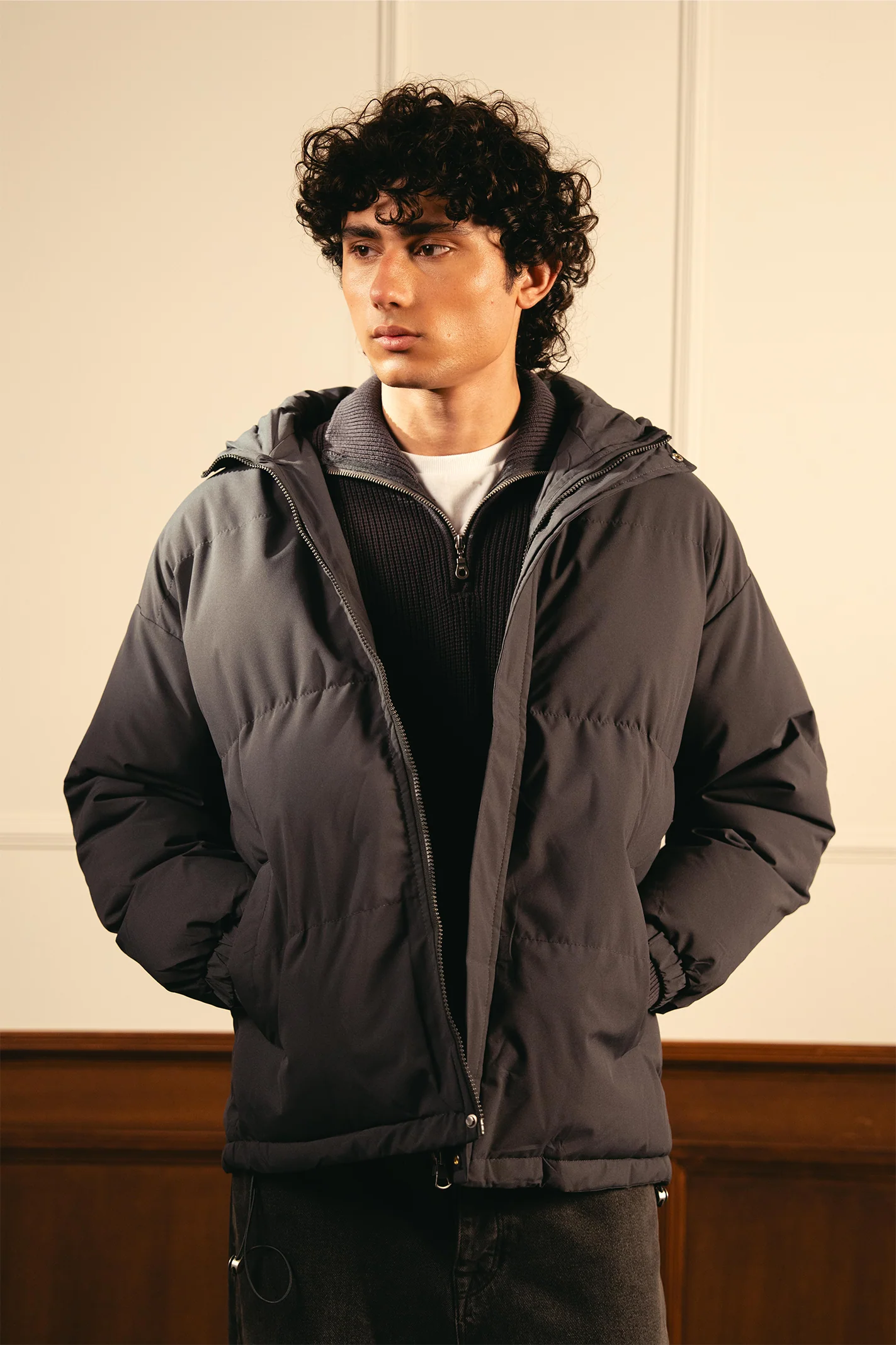 Insulated Hooded Puffer Jacket - Gray - Image 5