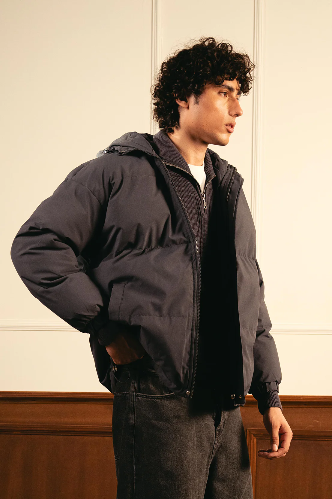 Insulated Hooded Puffer Jacket - Gray - Image 6