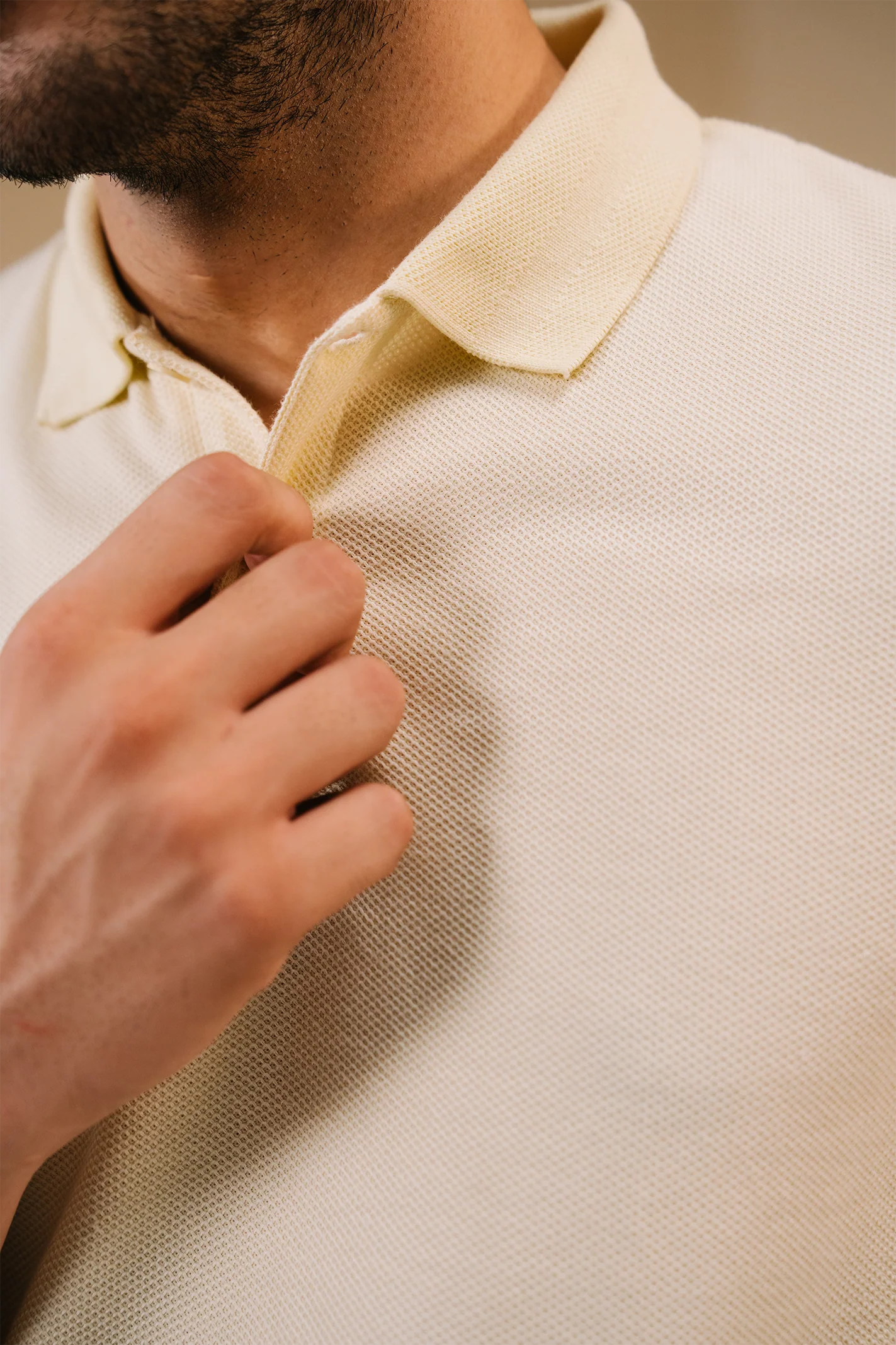 Honeycomb Textured Polo Shirt – Butter Yellow - Image 3