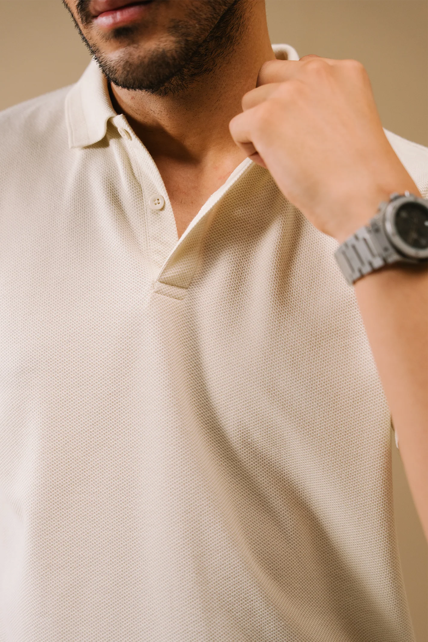 Honeycomb Textured Polo Shirt – Butter Yellow - Image 5