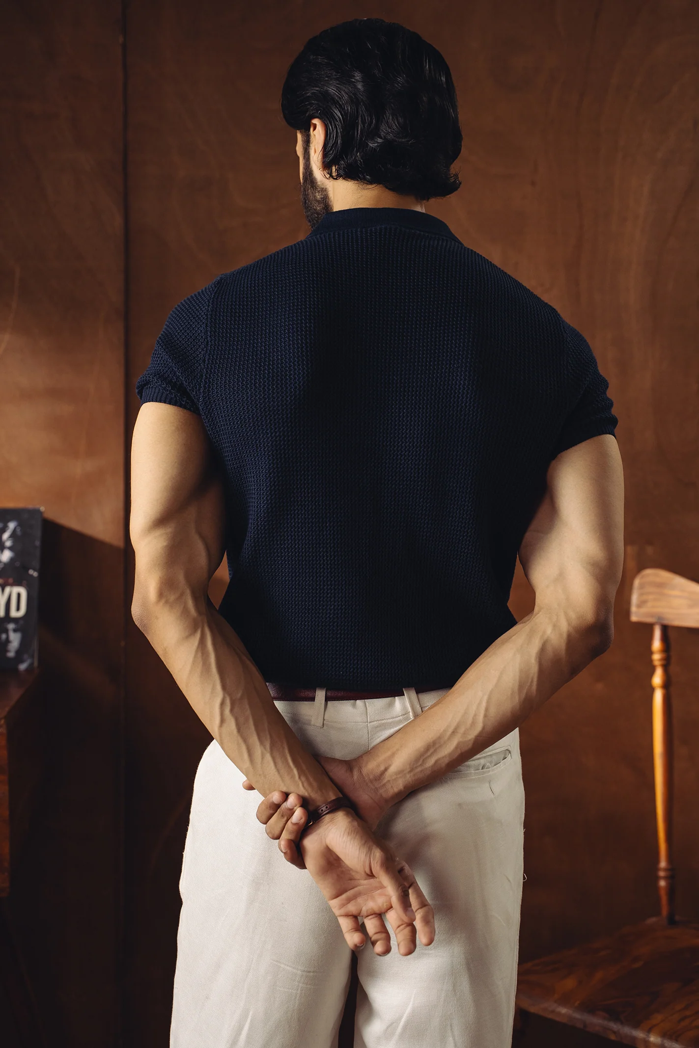 Johnny Collar Textured Knitted Polo Shirt – Navy - Image 6
