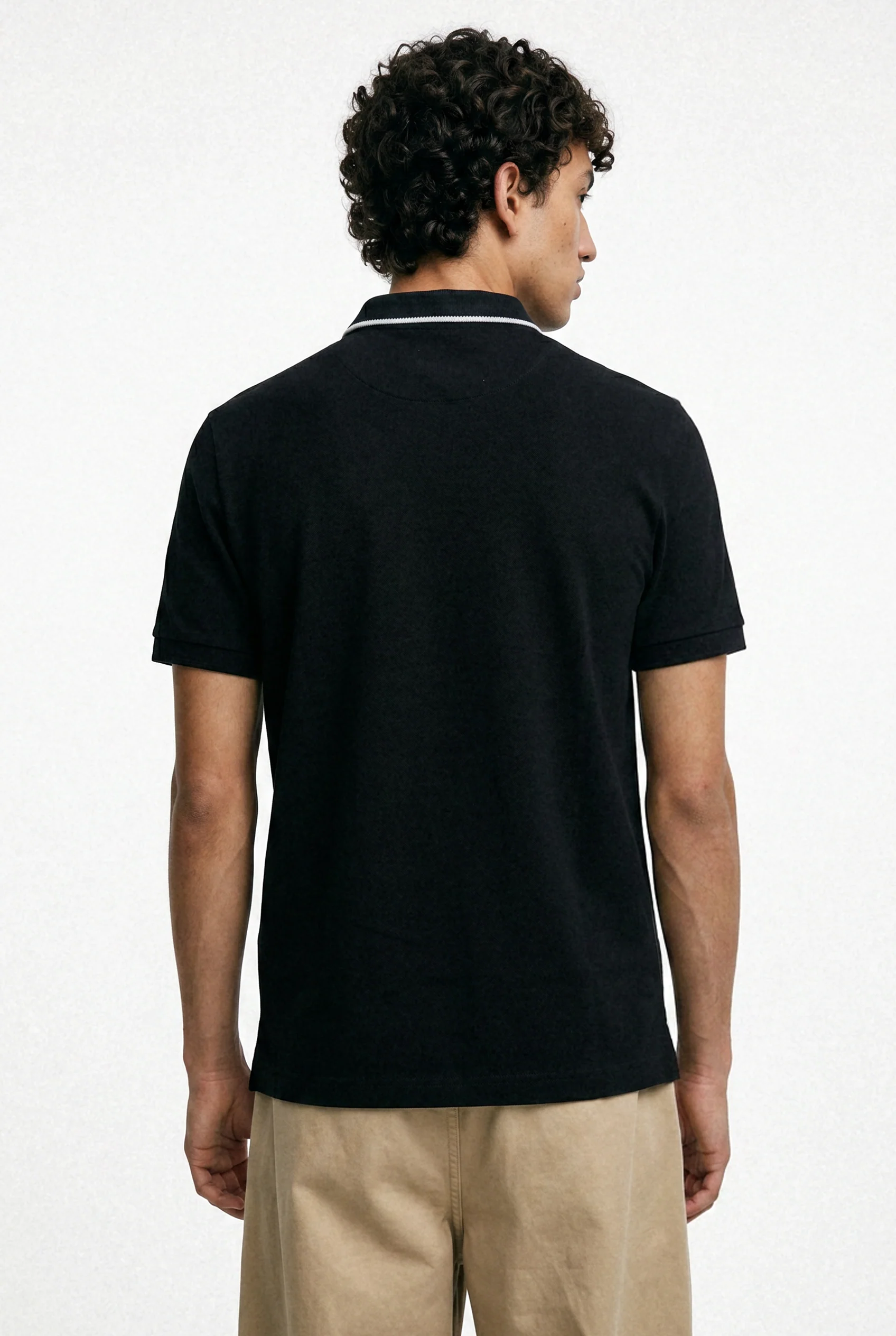 Pique Texture Polo Shirt – Black - Image 3