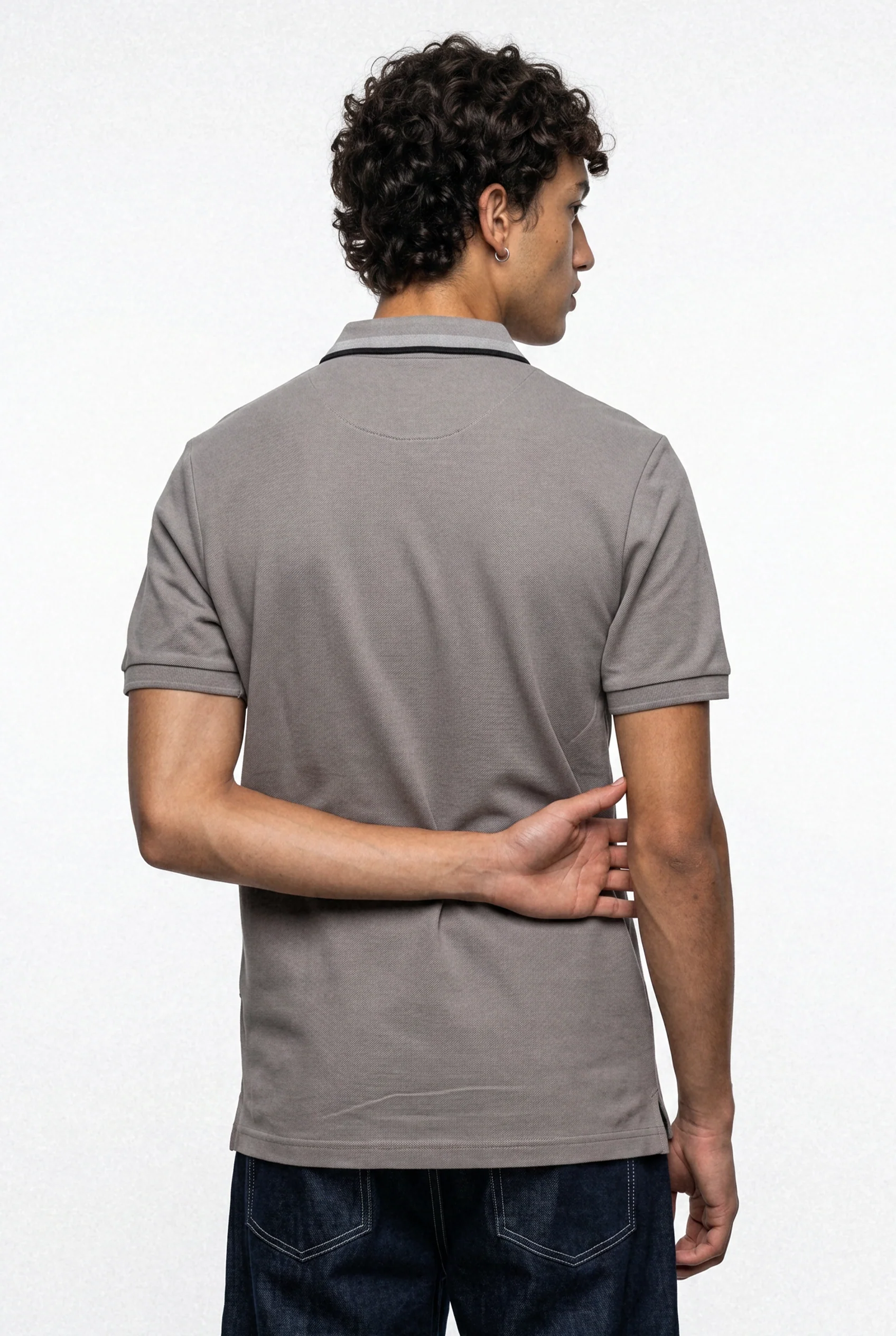 Pique Texture Polo Shirt – Grey - Image 3
