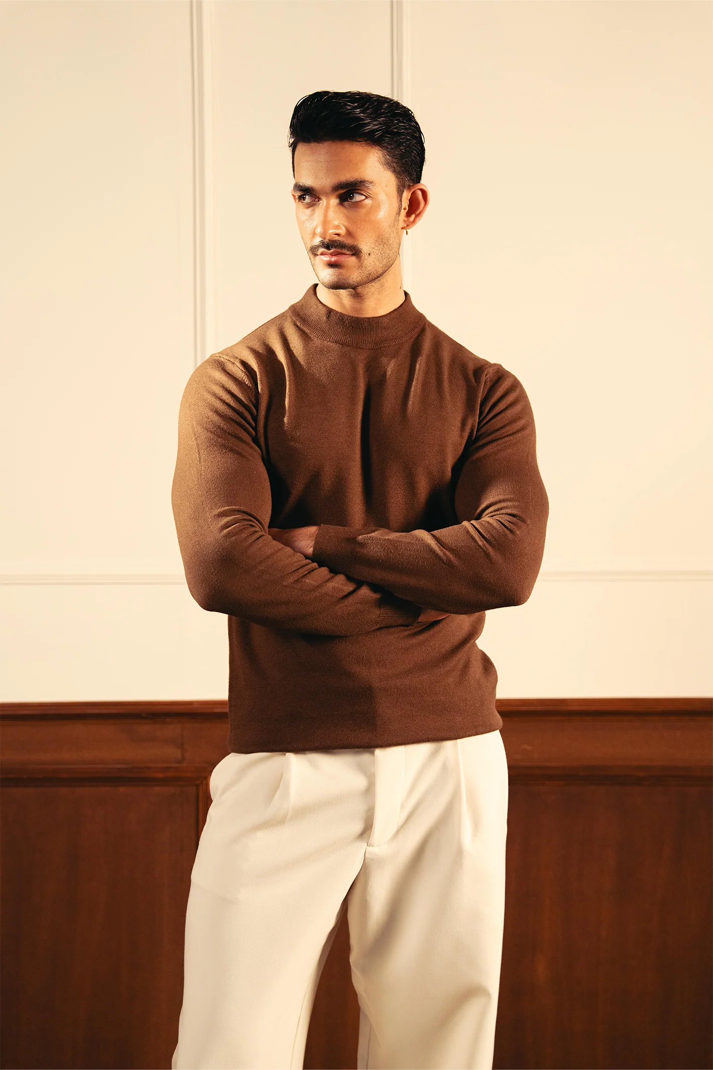Soft Knit Mock Neck Sweater – Coffee - Image 3