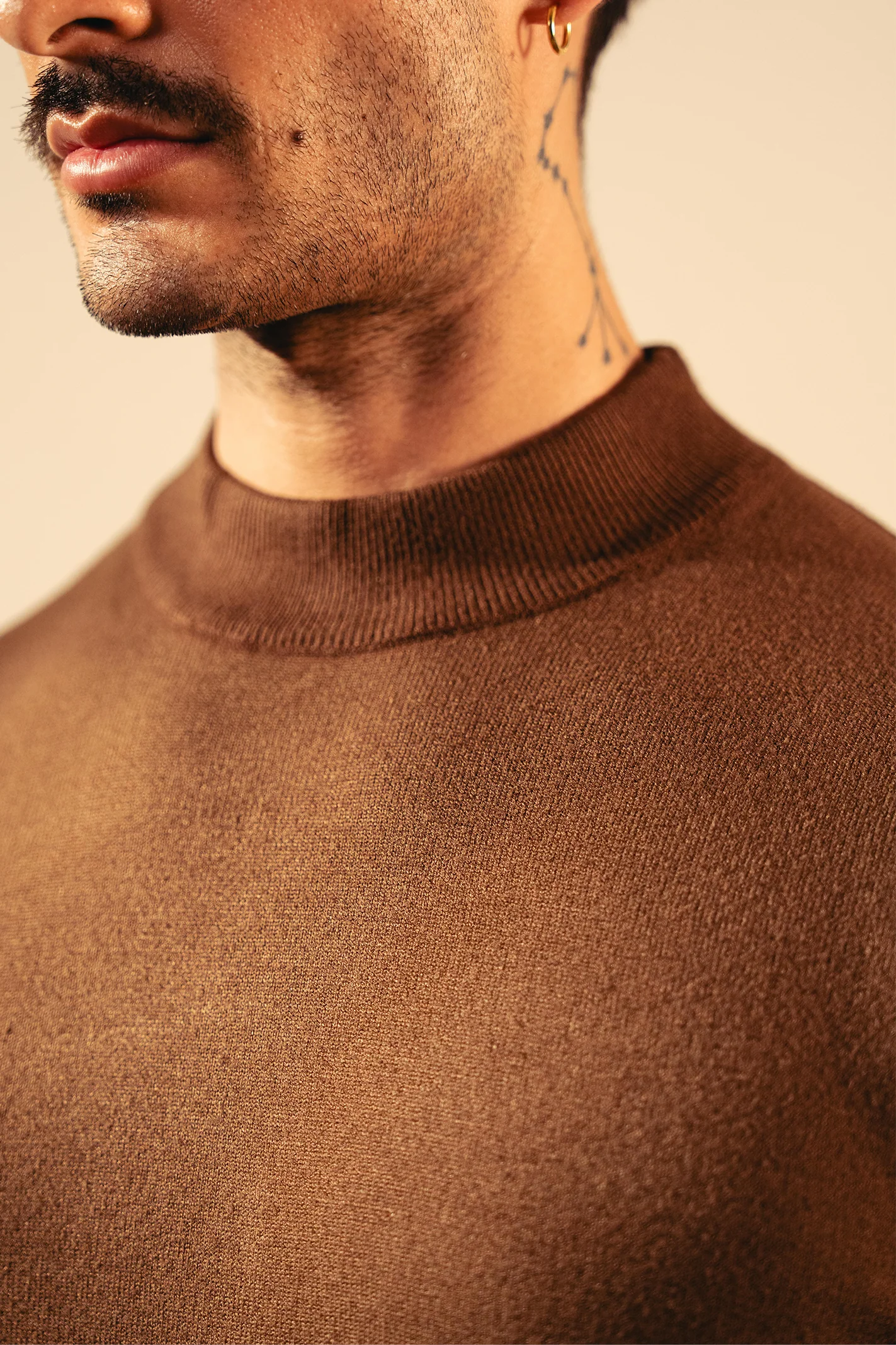 Soft Knit Mock Neck Sweater – Coffee - Image 5