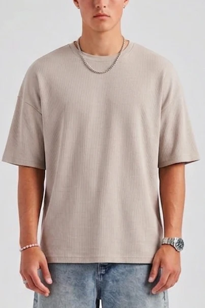 Textured Oversized T-Shirt – Nude - Image 2