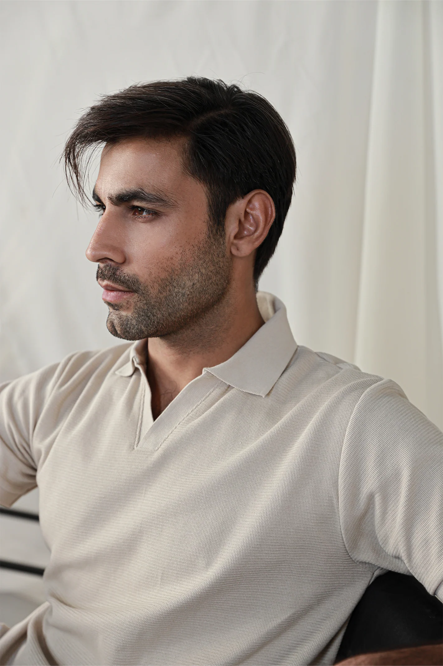 Textured Polo Shirt – Sand - Image 5