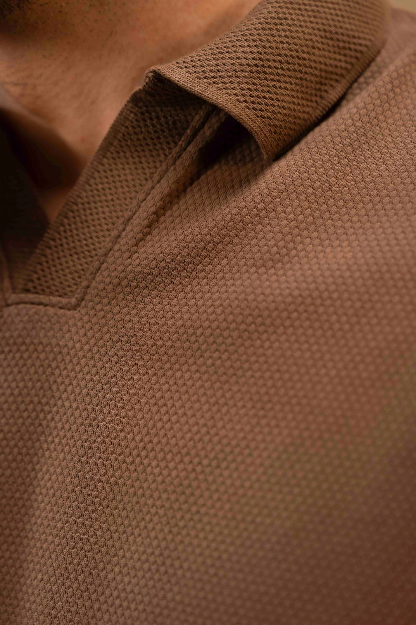 Textured Popcorn Polo Shirt – Brown - Image 3