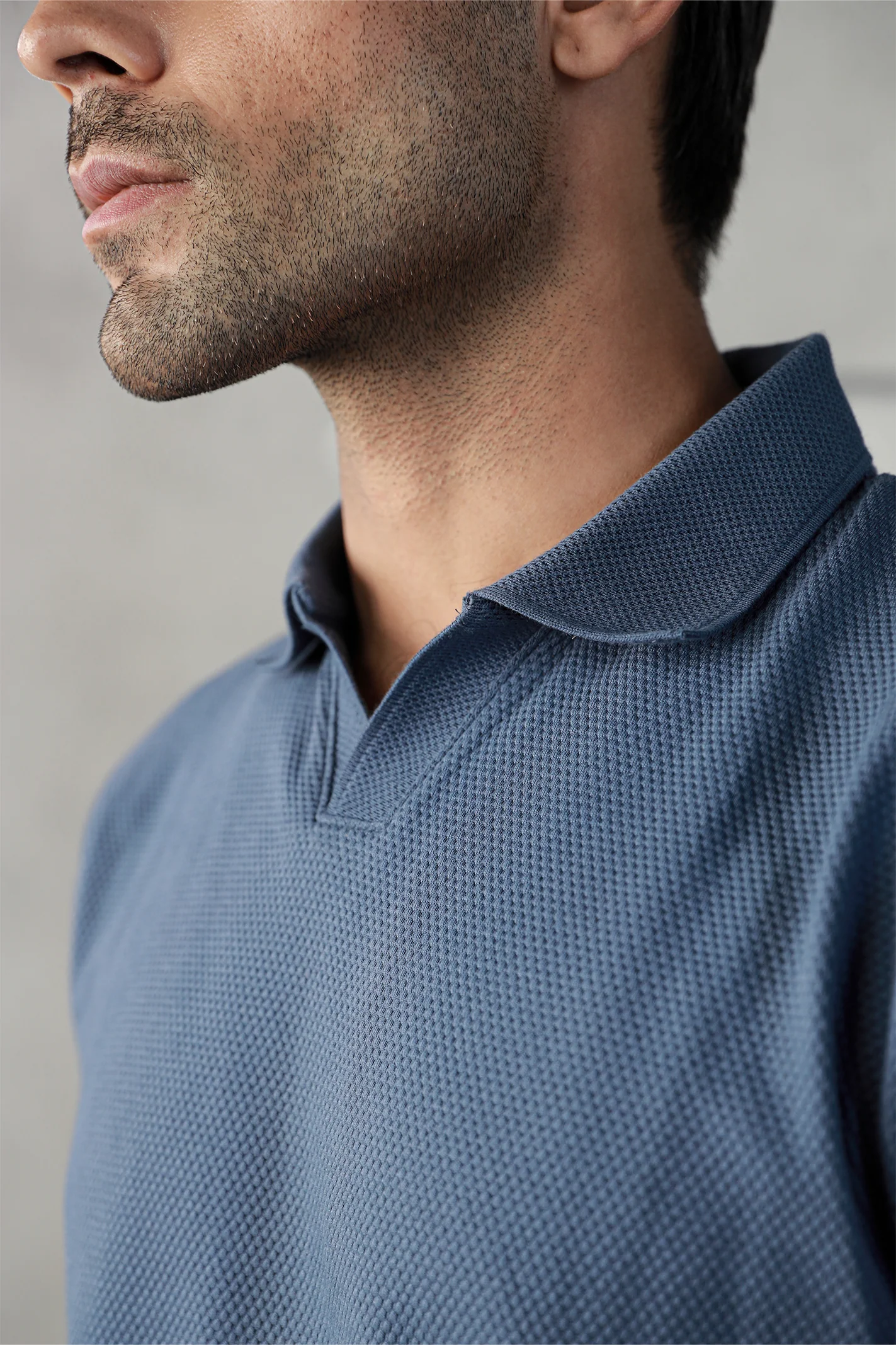 Textured Popcorn Polo Shirt – Indigo - Image 3