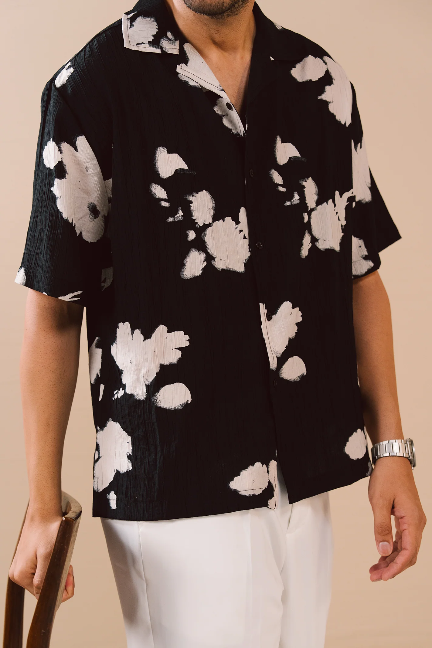 Textured Print Shirt – Black & White - Image 3