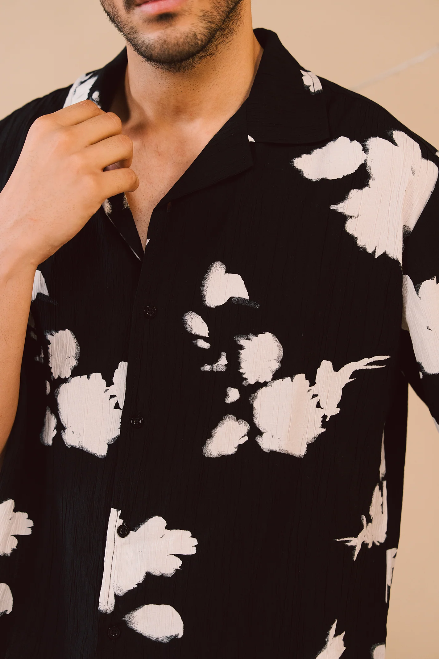 Textured Print Shirt – Black & White - Image 4