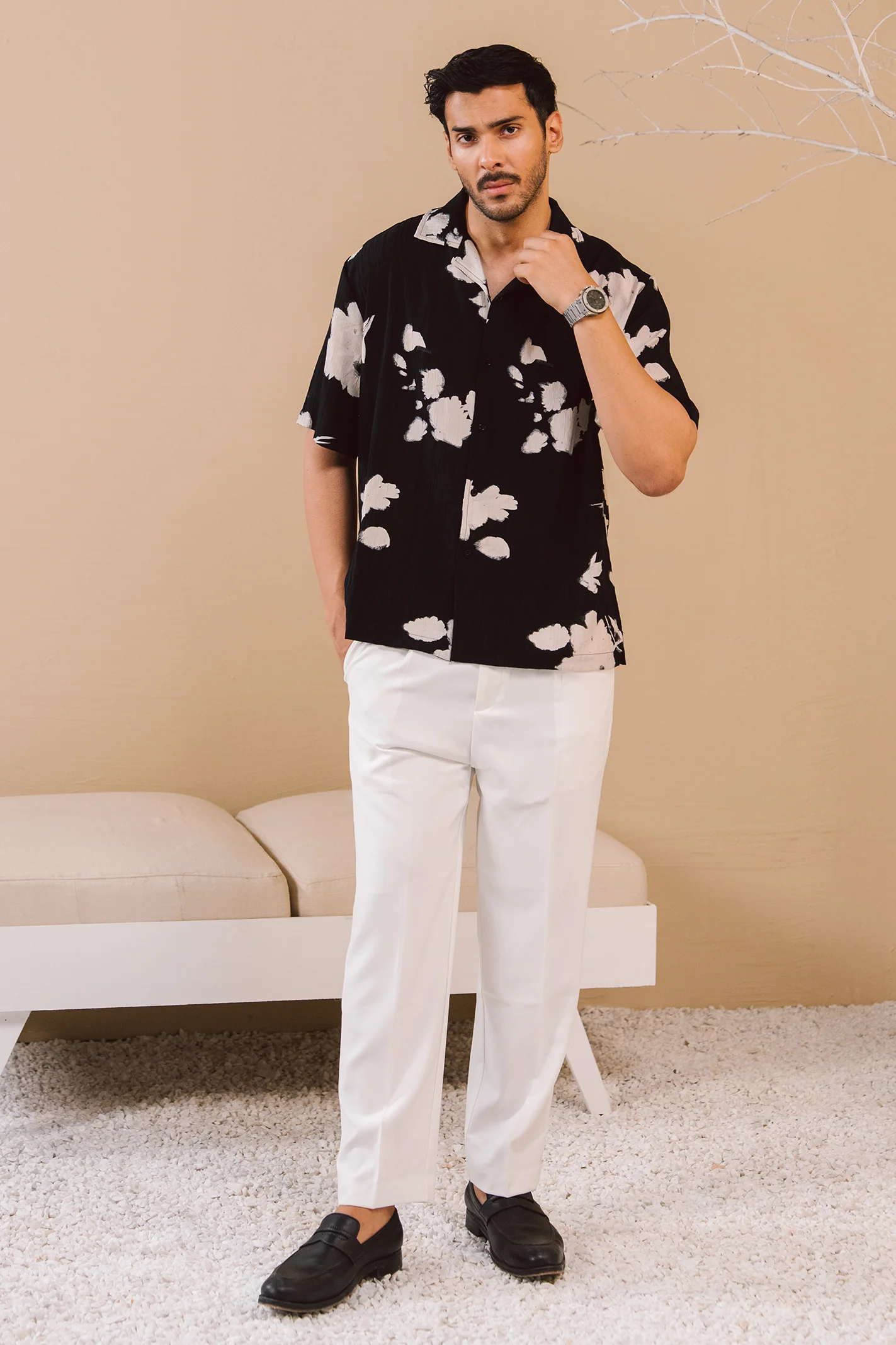 Textured Print Shirt – Black & White - Image 5
