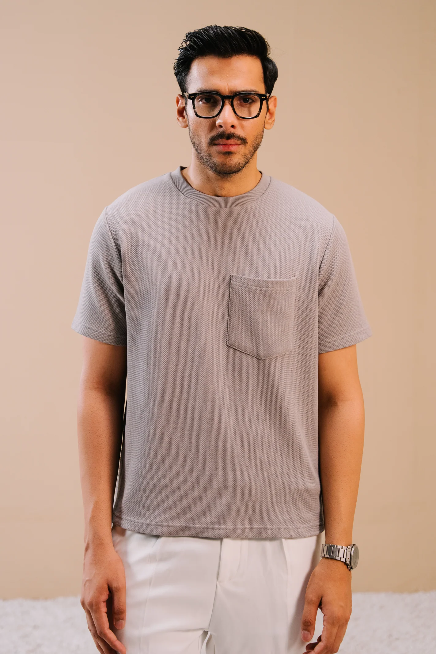 Textured Regular Fit T-Shirt – Grey - Image 3